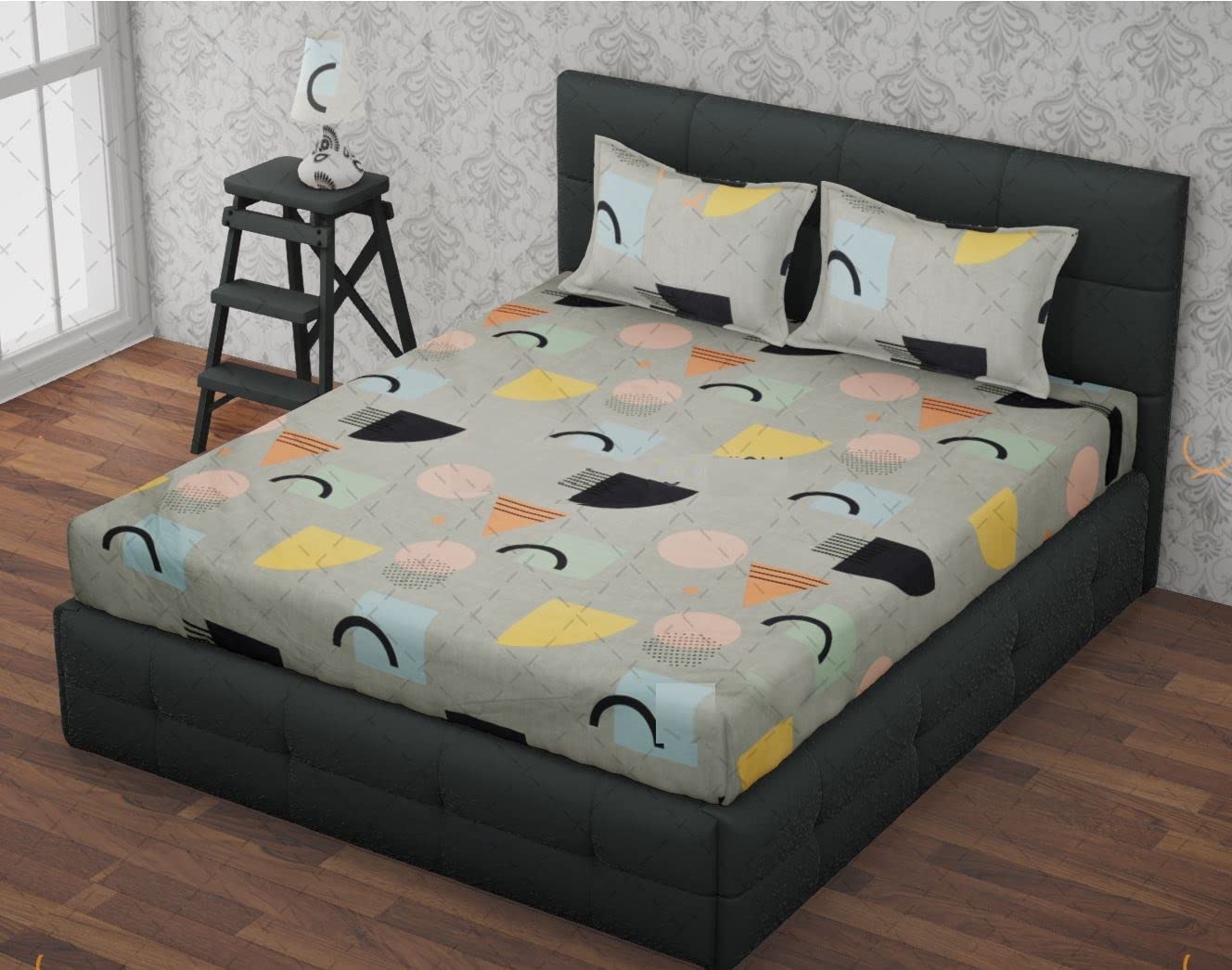 Rrc Polycotton Elastic Fitted Bedsheet For King Size Bed 72X78 Inches With 2 Pillow Covers Deep Pocket Secure Grip