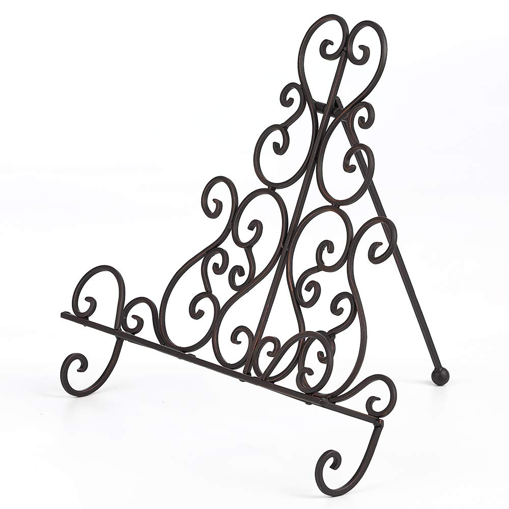 Jemeni Metal Cookbook Recipe Holder Stand For Kitchen, Symmetry Scroll Work Accents, Bronze Finish