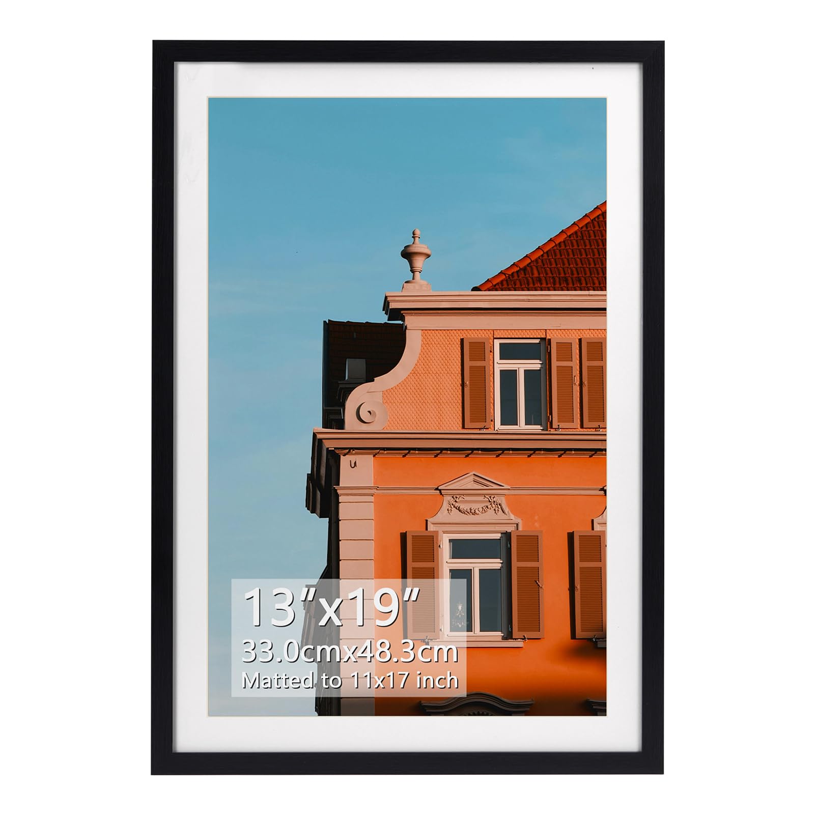 Rempry 13x19 Picture Frame, Display Pictures 11x17 with Mat or 13x19 Without Mat, Wall Hanging or Tabletop Photo Frame, Black Po