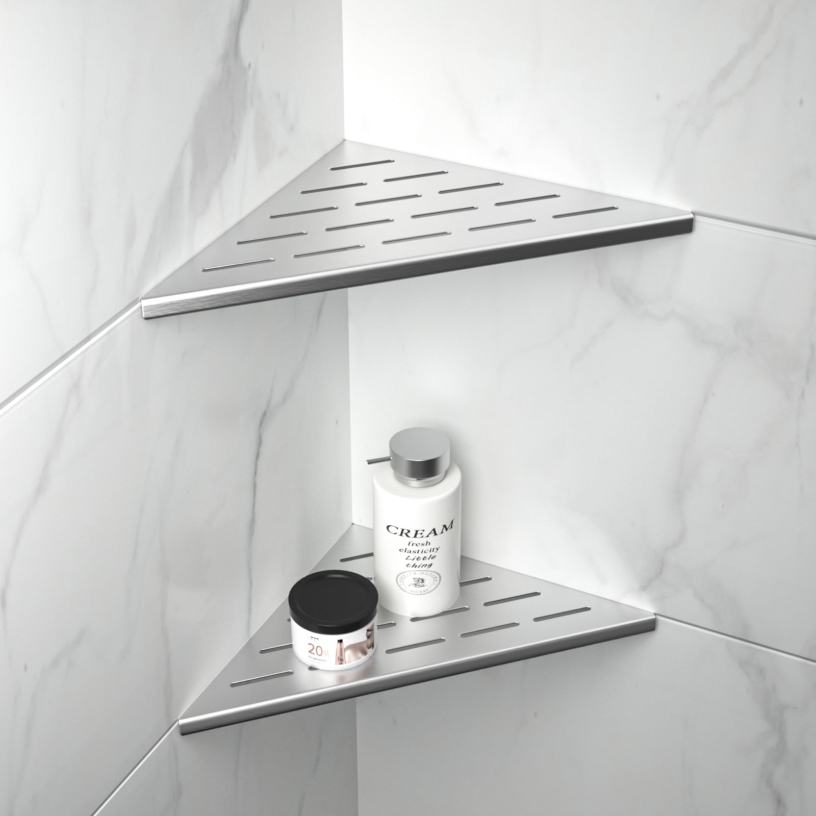 Bernkot 10'' Corner Shower Shelf 2Pcs, 304 Stainless Steel Recessed Bathroom Shelves For Tiled Wall, No Drilling Needed (10'', S