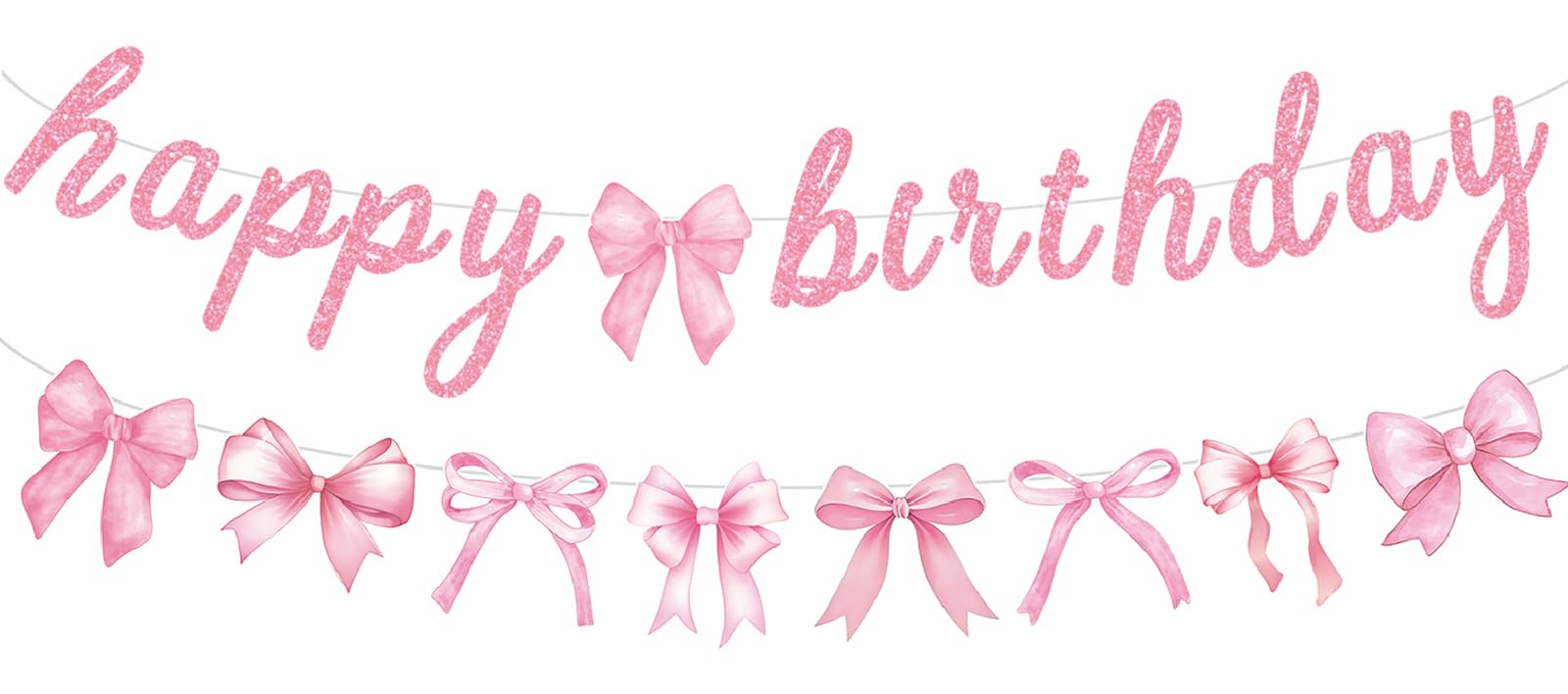 Pink Bow Happy Birthday Banner Garland for Girl Pink White Bow Party Decor Coquette Birthday Party Decorations
