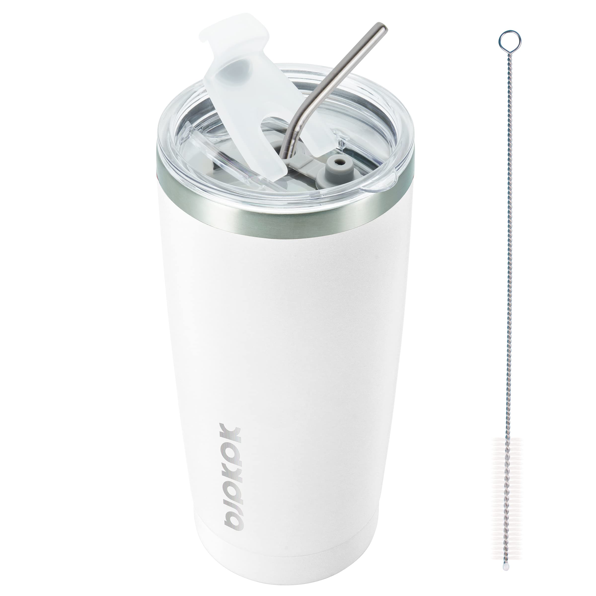 Bjpkpk White Stainless Steel Tumbler With Lid And Straw 20 Oz Insulated Tumblers Thermal Cup For Hot And Cold Drinks