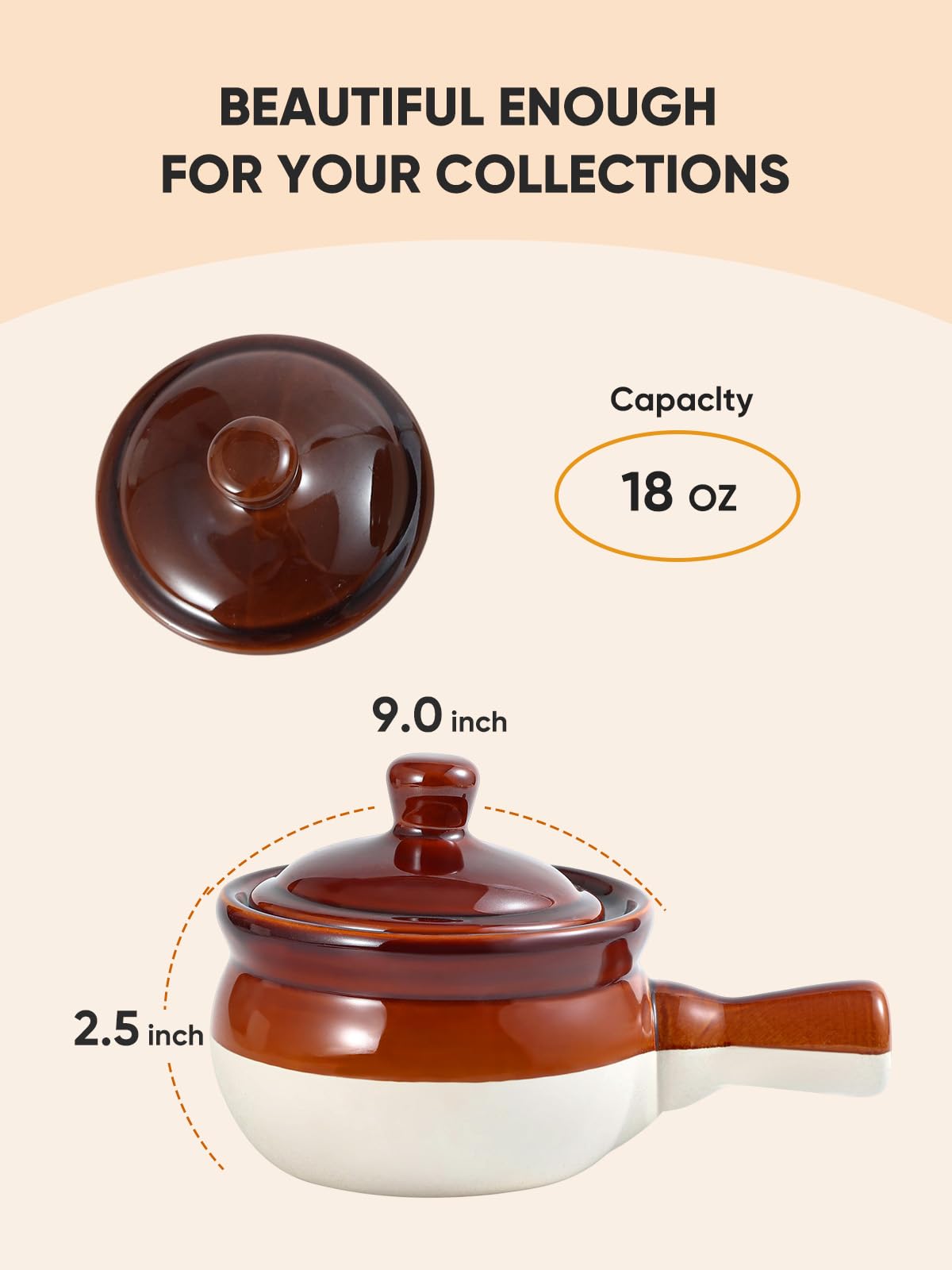 Lifver 18 Oz French Onion Soup Bowls & Crocks Set Of 4 - Ceramic Bowls With Handle And Lid For For Soup, Stew, Chilli - Oven & D