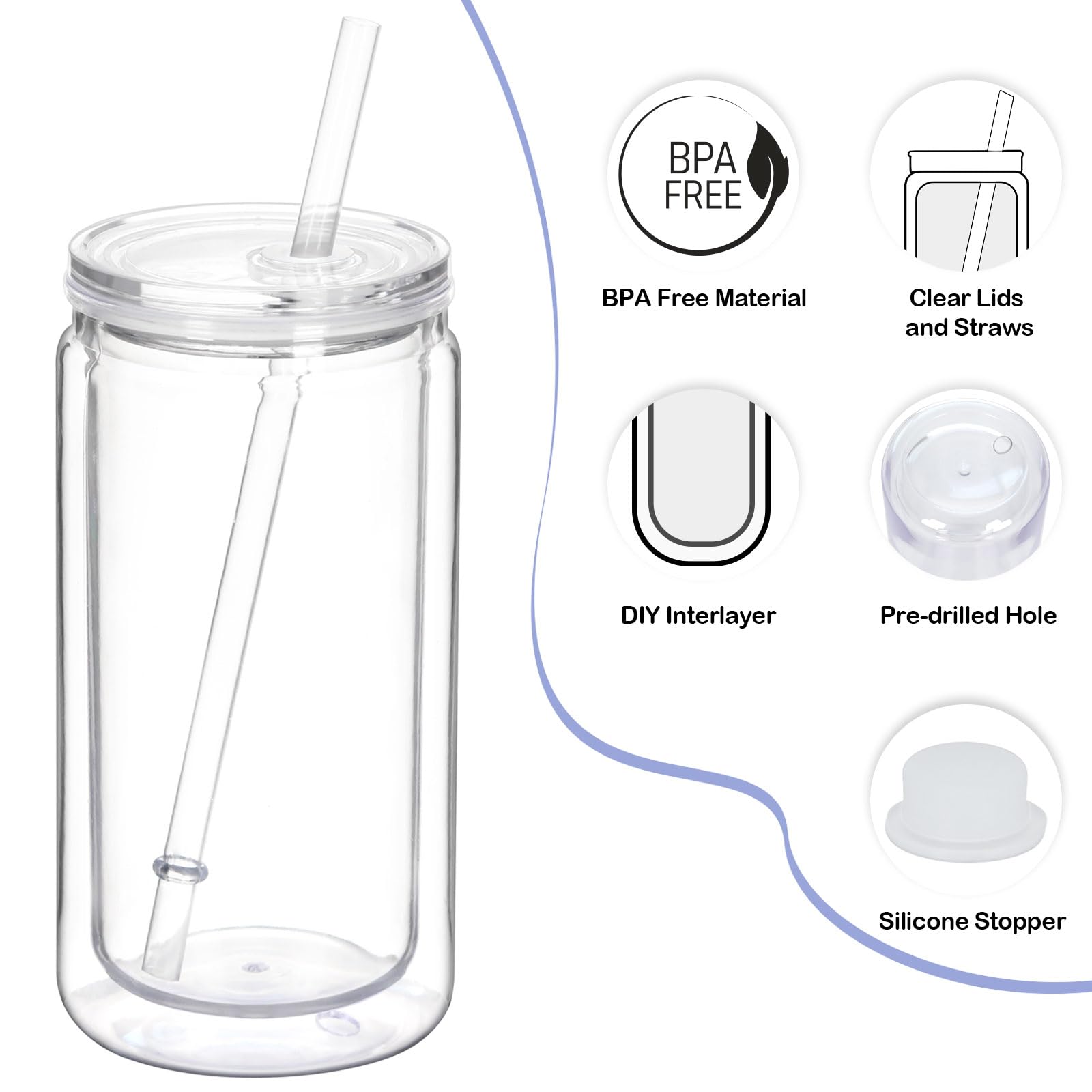 Tswofia 8 Pack plastic Snow Globe Tumbler, 16 Oz Double Wall Plastic Can with Lid and Straw, Plastic Mason Jar Mug for Snow Glob