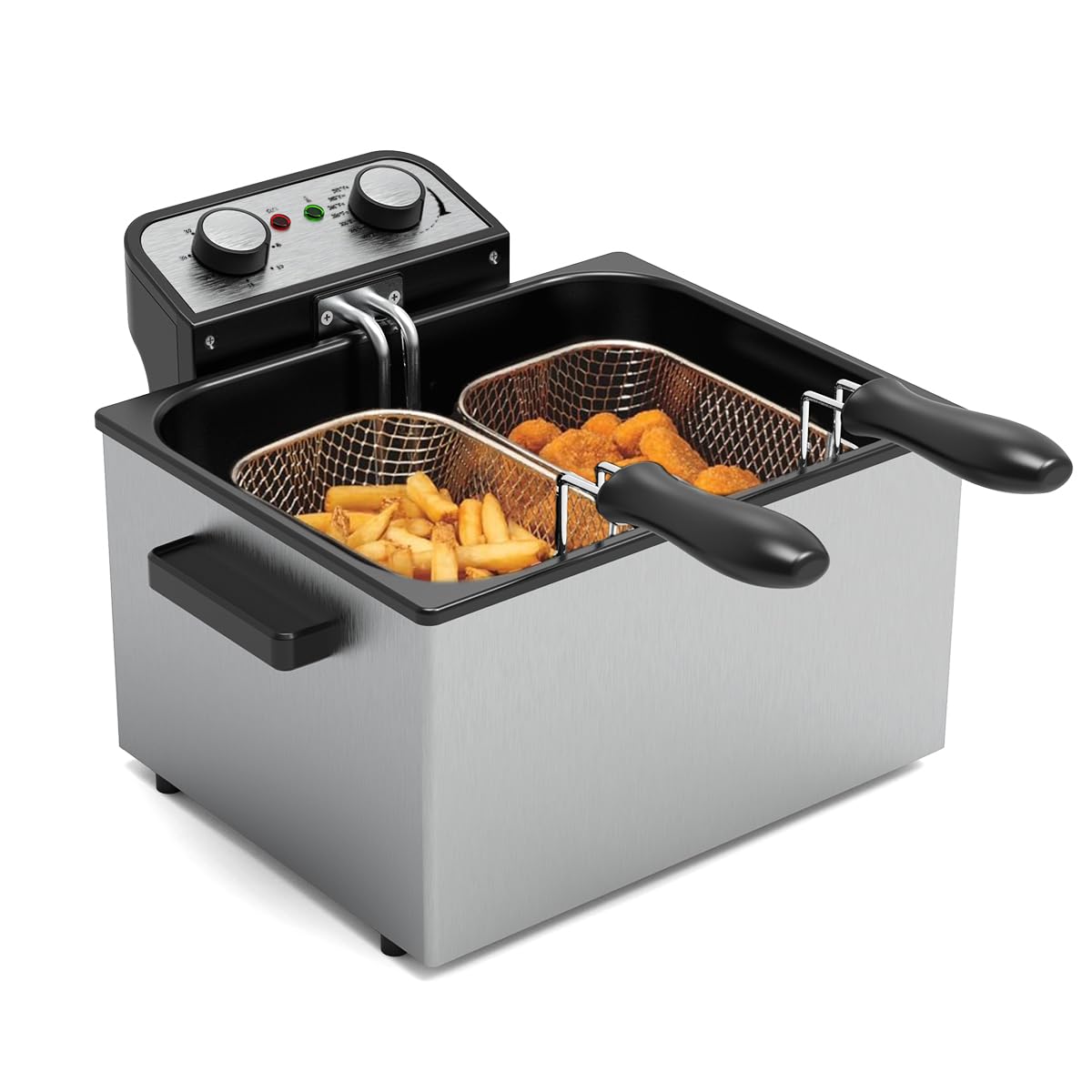 1750W Electric Deep Fryer with Basket,5L /21 Cups Stainless Steel Electric Oil Fryer with 3 Frying Baskets, Adjustable Temperatu