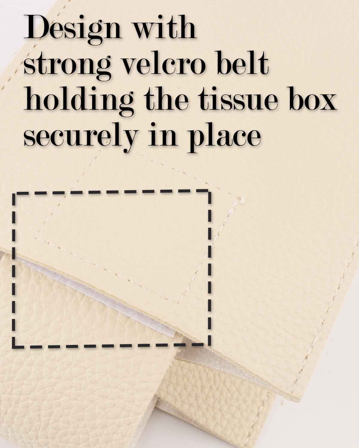 Extra Large Rectangle Tissue Box Cover - Plus Size Tissue Box Holder With Bottom Belt [Jesmini, Beige] Faux Leather Long Rectang