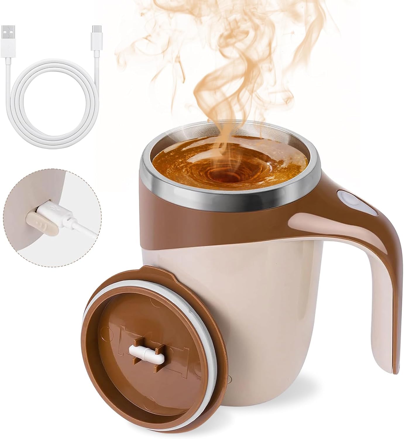 SMILEASE Automatic Magnetic Stirring Coffee Mug, Magnetic Stirring Cup Rotating Home Office Travel Mixing Cups,Stainless Steel S