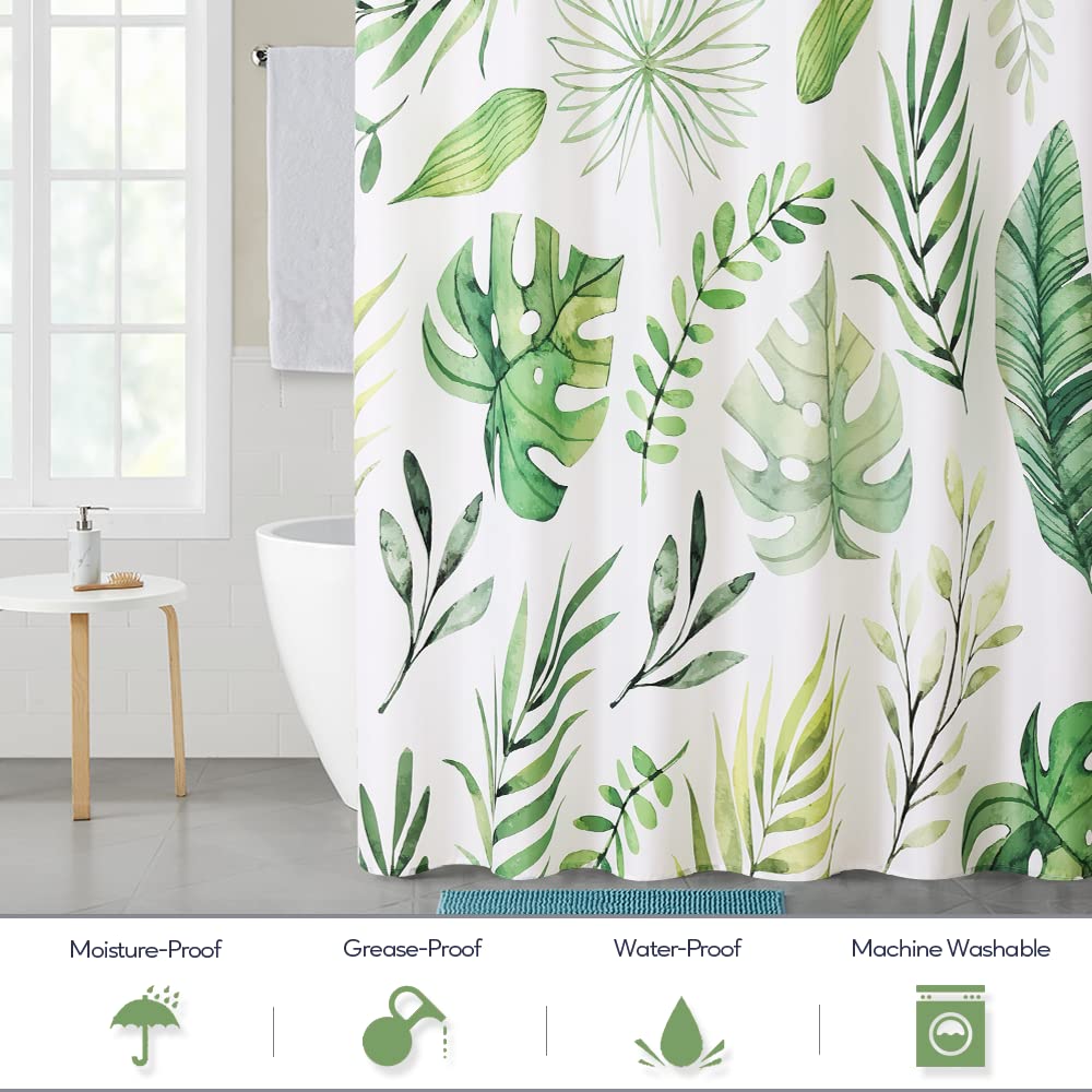 KGORGE Waterproof Shower Curtain for Bathroom  Tropical Palm Leaf Pattern on White Background  Botanical Curtain Accessory Decor Set for Laundry Room Poolside  72 x 72 inch with Hooks