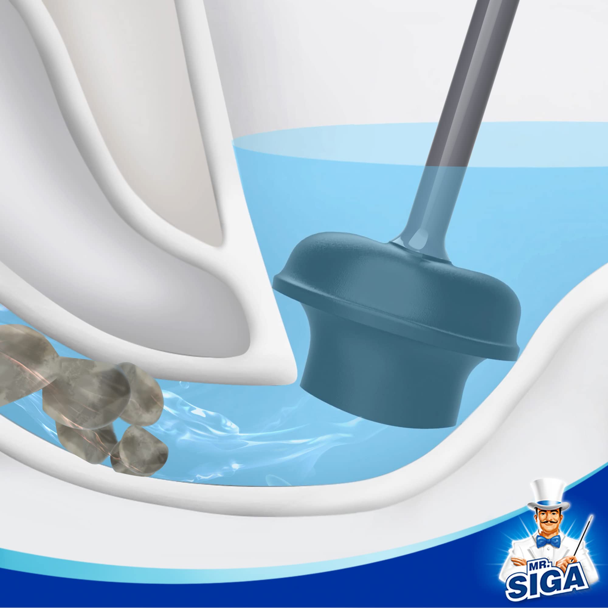 Mrsiga Toilet Plunger With Holder, Heavy Duty Plunger With Sturdy Handle For Toilet Cleaning, Gray