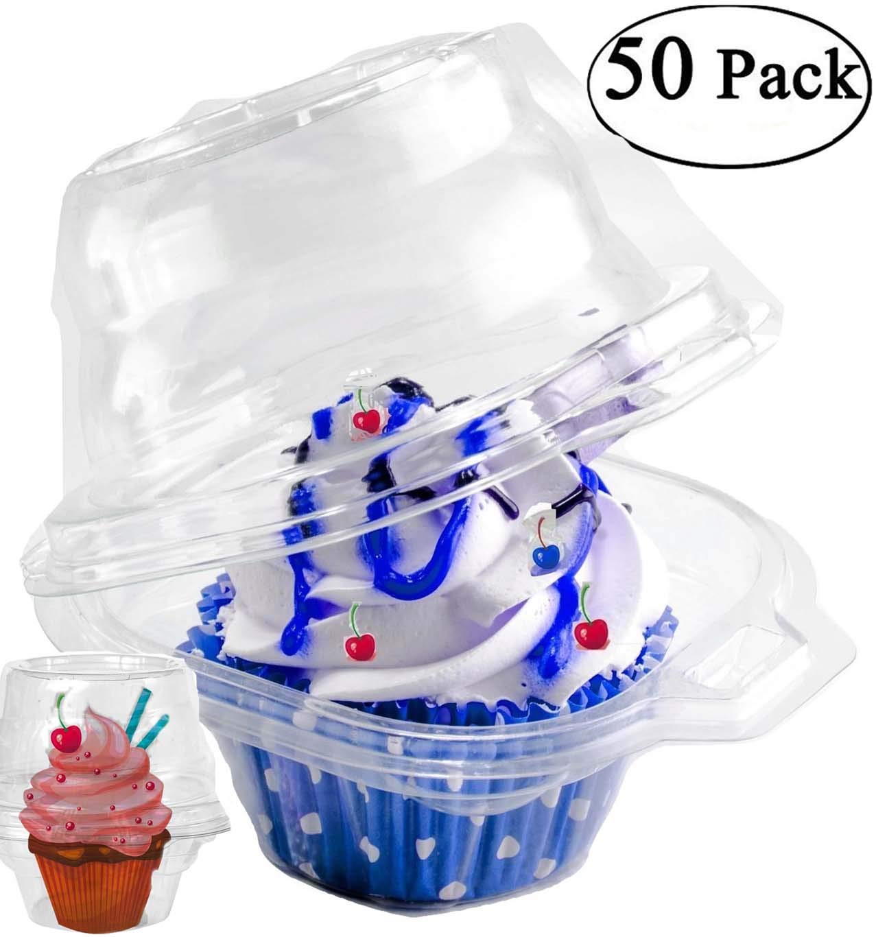 Pizety Pack Of 50 Individual Cupcake Containers Strong And Sturdy Clear Plastic Cupcake Muffin Containers Disposable 1 Compartme