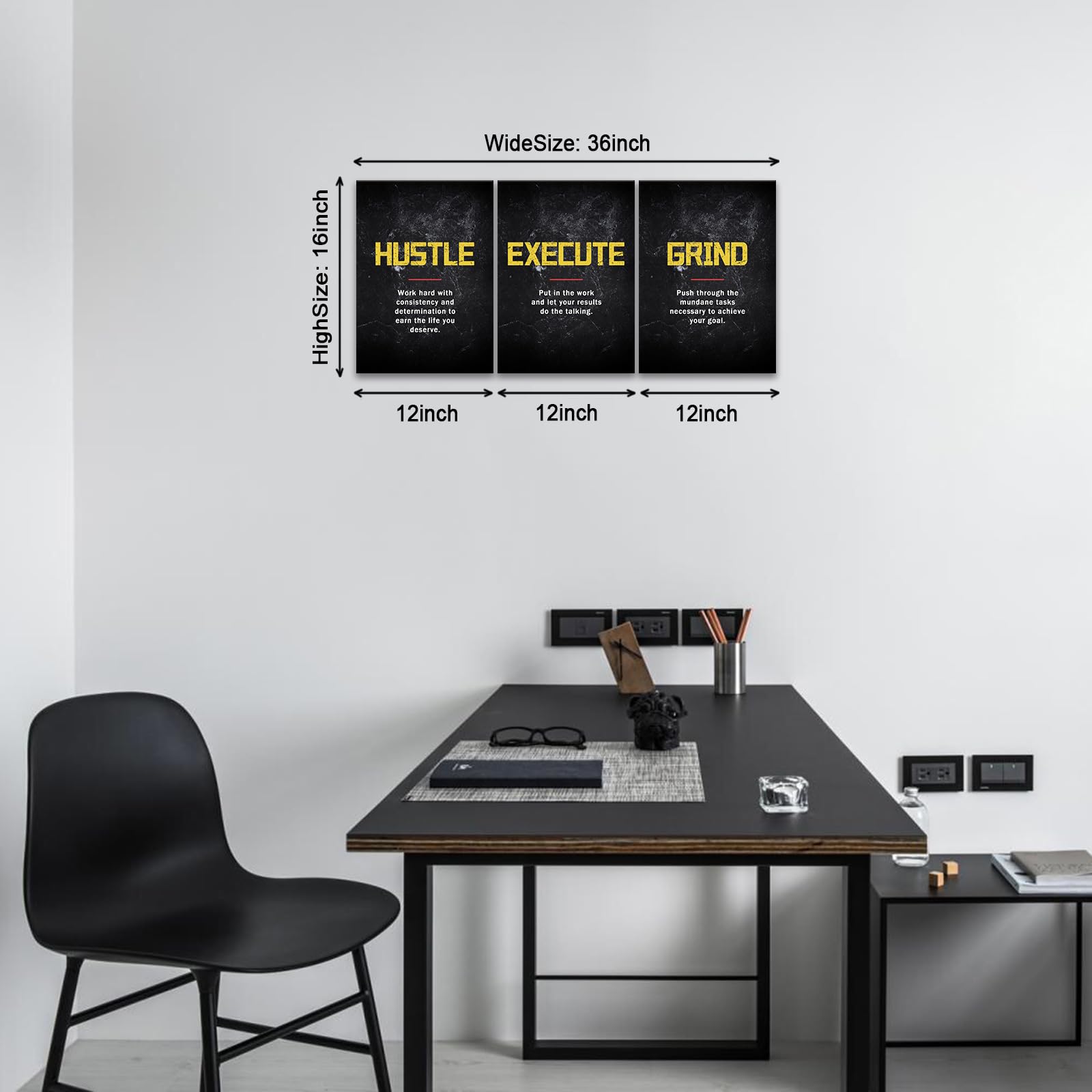 Kawahone Motivational Wall Art, Grind Hustle Execute Inspirational Wall Art, Inspiring Framed Prints Inspirational Quotes For Wa