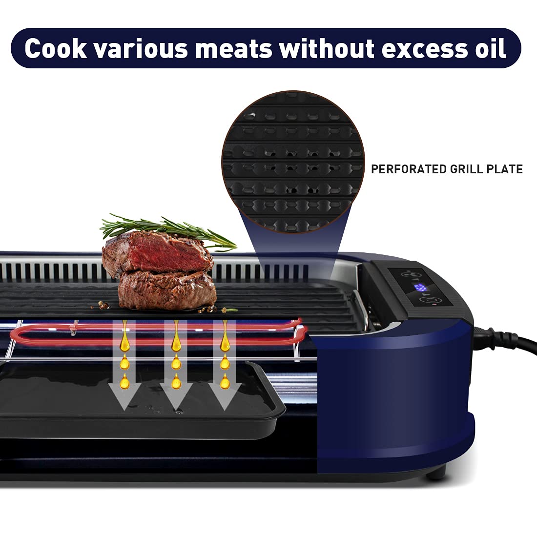 Indoor Grill Electric Grill CUSIMAX Smokeless Grill Portable Korean BBQ Grill with Turbo Smoke Extractor Technology  Non-stick Removable Grill Plate  Tempered Glass Lid  Great for Party(Single Plate)