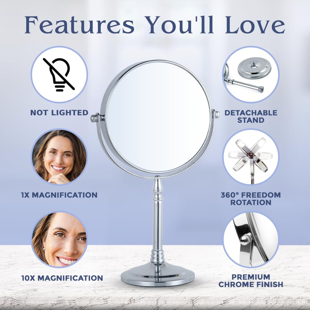 MIRRORVANA Large Double Sided 10X and 1X Magnifying Makeup Mirror with Stand in Gift Box  15? Tall and 8? Wide