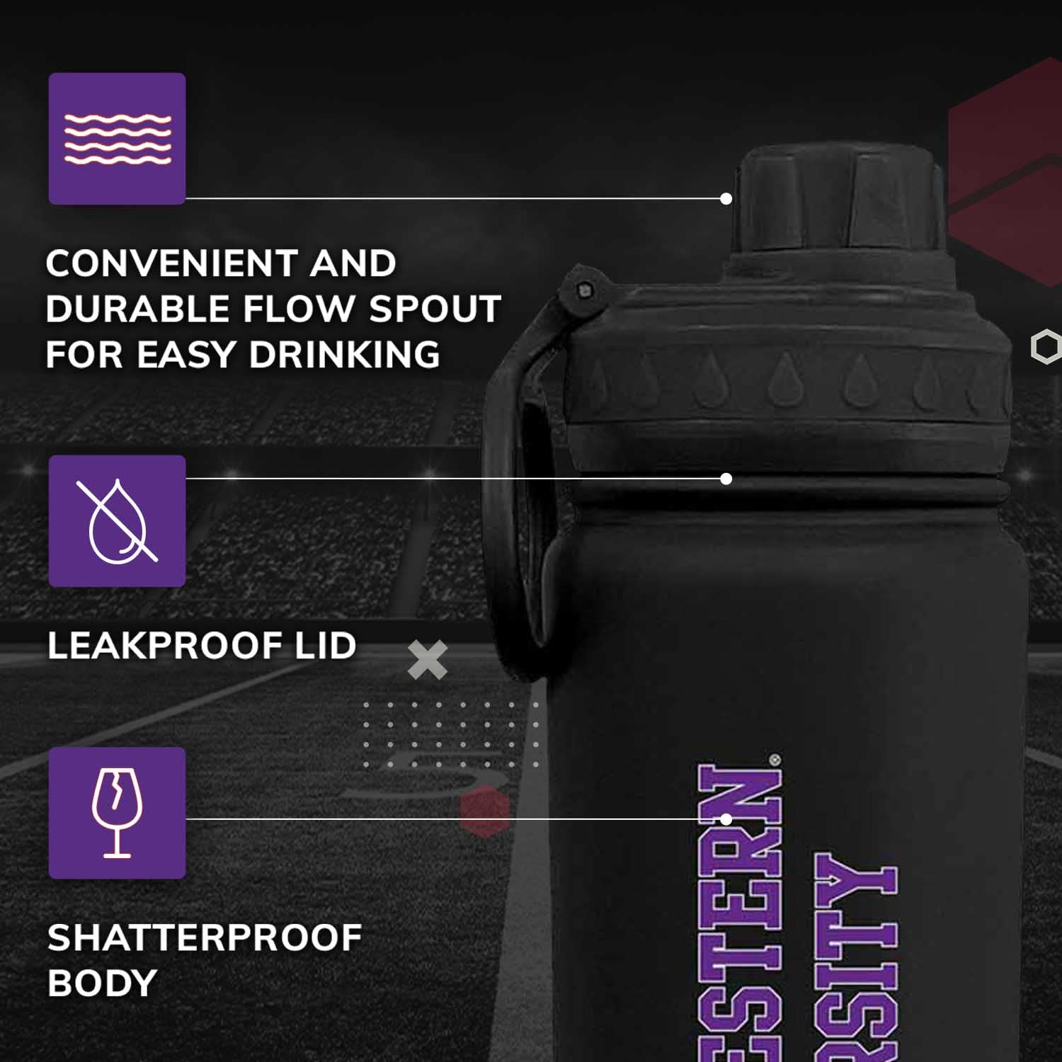 Stainless Steel Vacuum Sealed Sport College Water Bottle, Twist-On Cap, Built-In Handle For Hot Or Cold Drinks, 24 Oz (Northwest