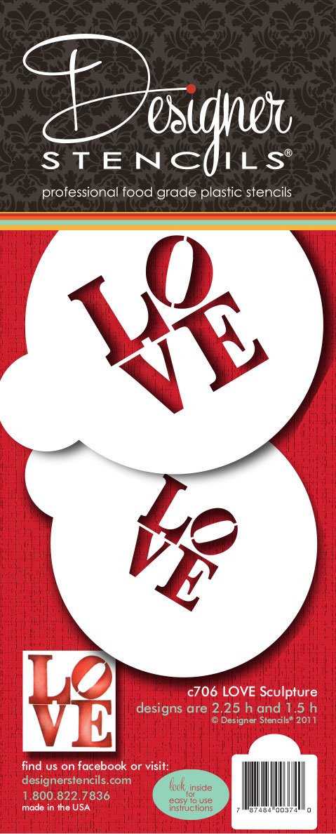 Designer Stencils Love Sculpture Cookie Stencil Set, Beige/Semi-Transparent