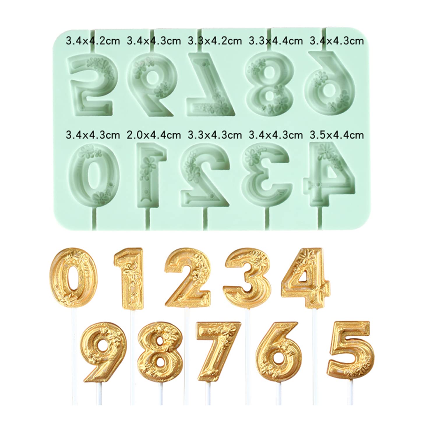 Qeleg Number 0-9 Silicone Fondant Number/Letter Mold Candy Molds Lollipop Candy Number Chocolate Mold Cake Craft Decoration Tool