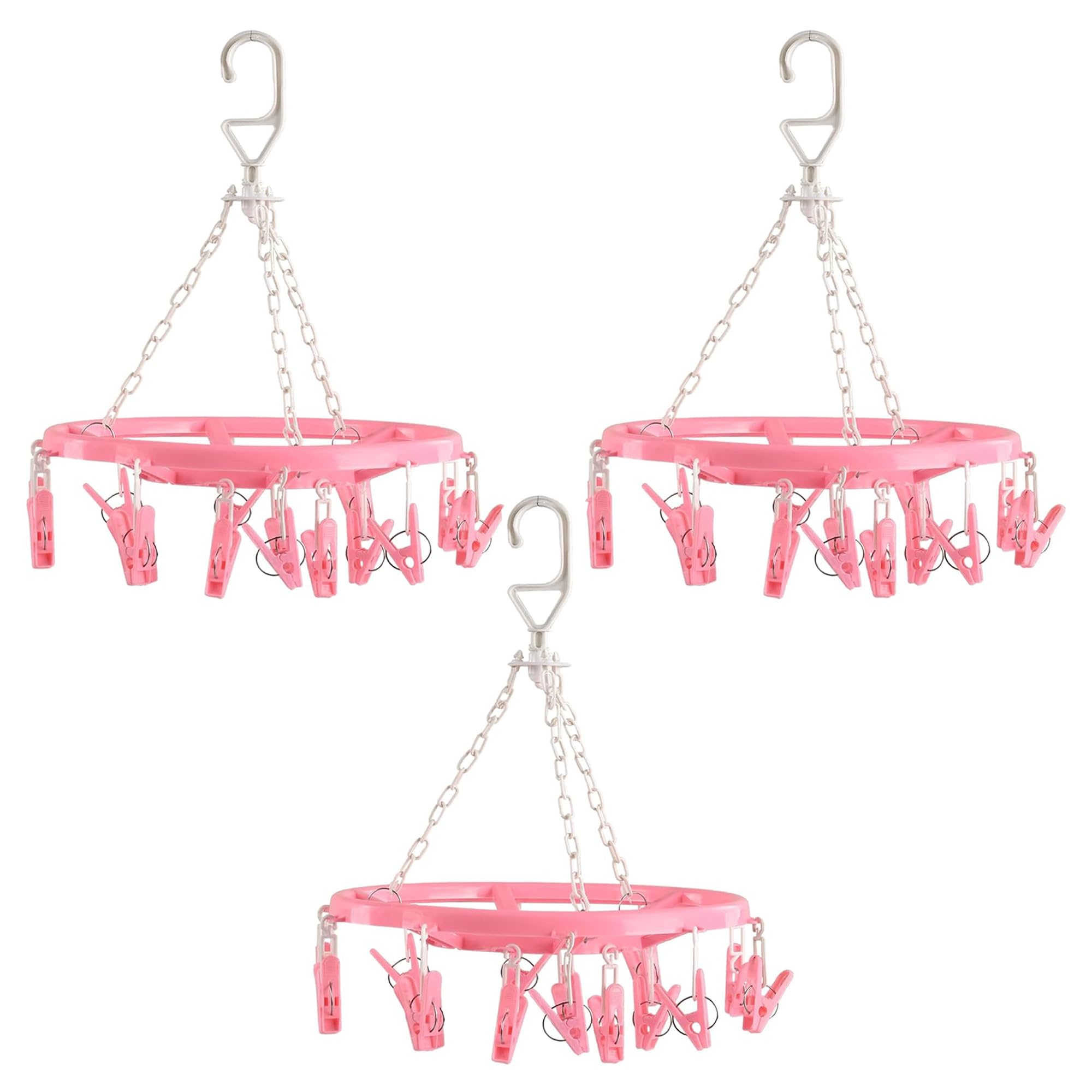 Kuber Industries (Pack Of 3) Cloth Drying Hanger | 16 Clips Baby Drying Pegs | 360 Degree Rotatable Hanger | Clip Stand For Clot