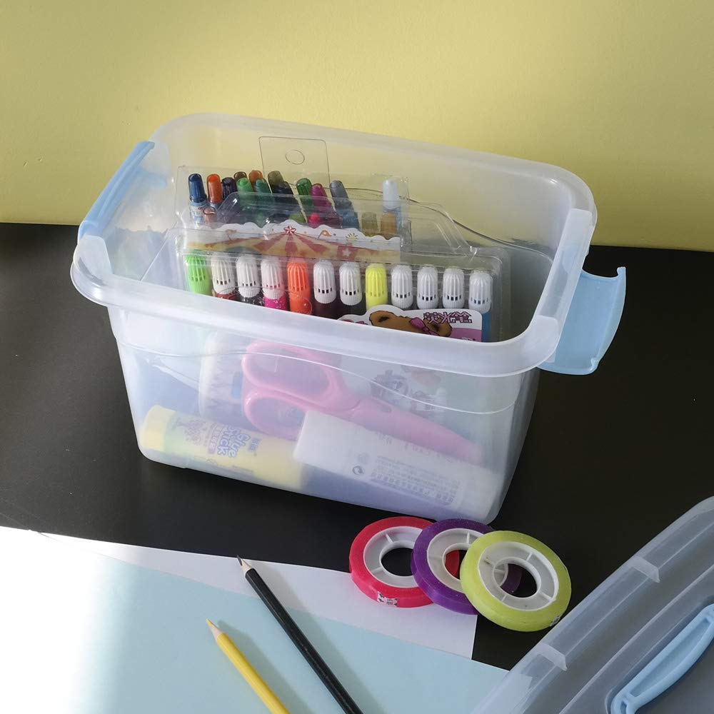 Doryh 5 L Plastic Storage Bin with Lid  Clear Transparent Box With Handles  Set of 6
