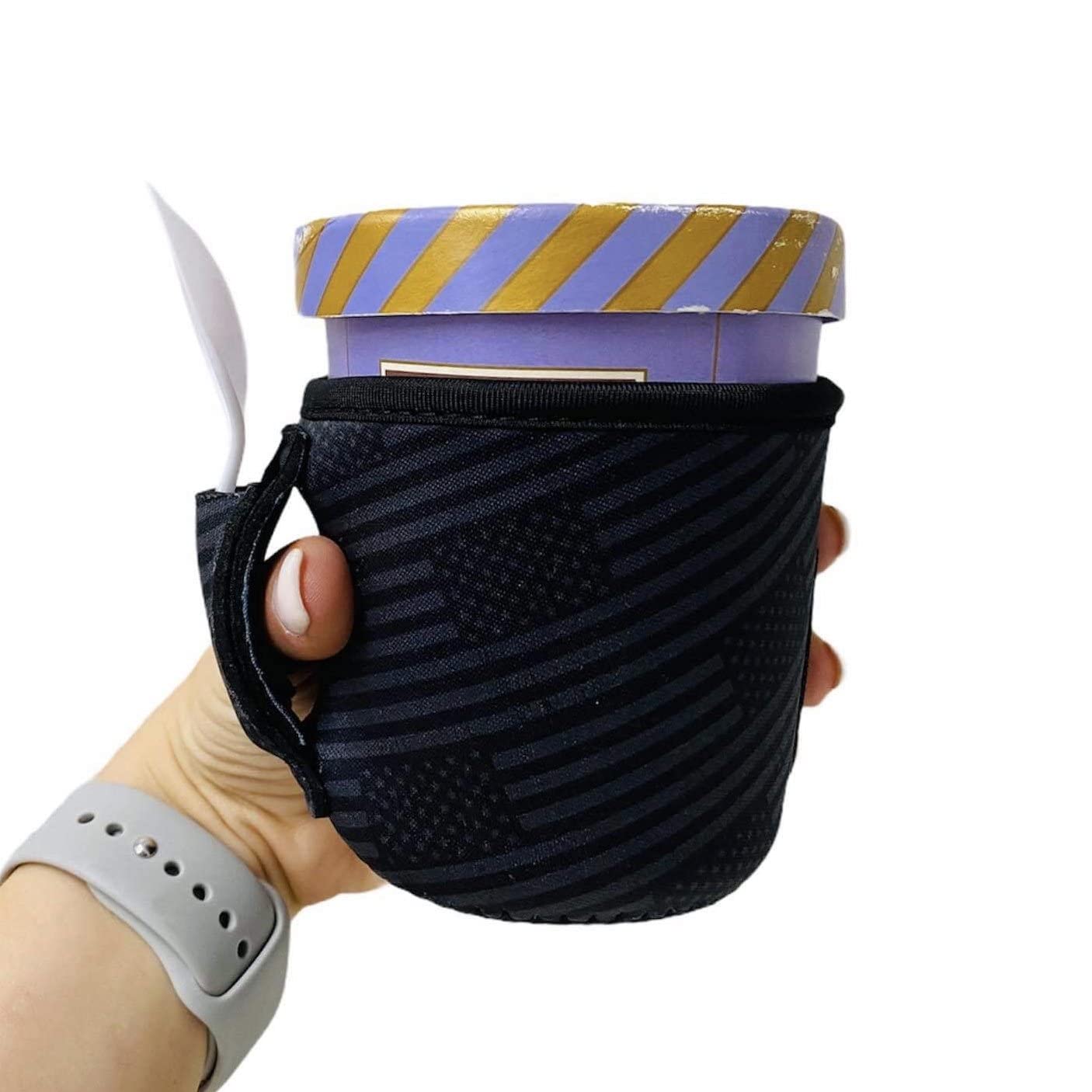 Lit Handlers Ice Cream Cooler Sleeve - Neoprene Ice Cream Pint Holder With Handle & Pocket - Tear Resistant Cooler & Container -