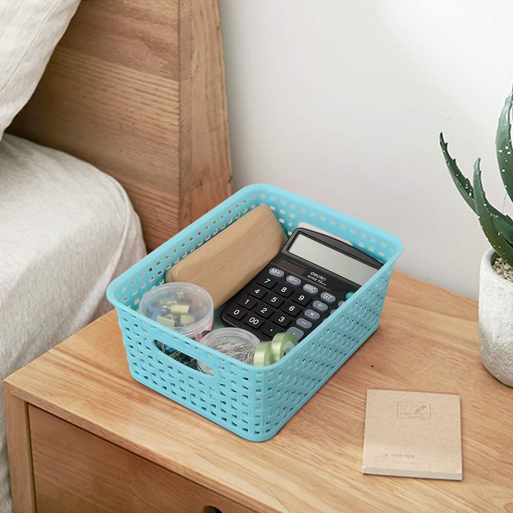 Rinboat Mixed Color Rectangle Storage Baskets  Plastic Weave Shelf Baskets  6 Packs