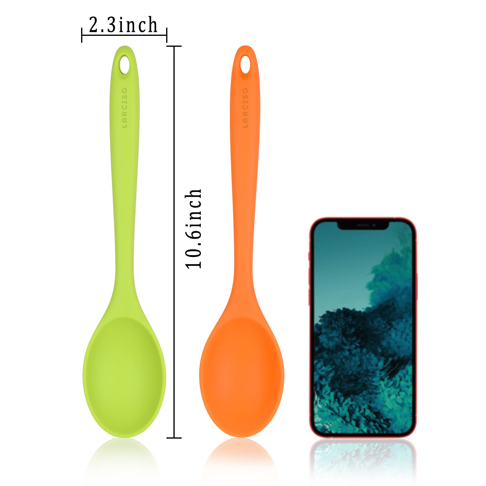 Larciso 4 Pieces 10.6'' Silicone Spoon Heat-Resistant Non Stick Food Grade Cooking Spoon For Mixing, Baking, Stirring, Turning,