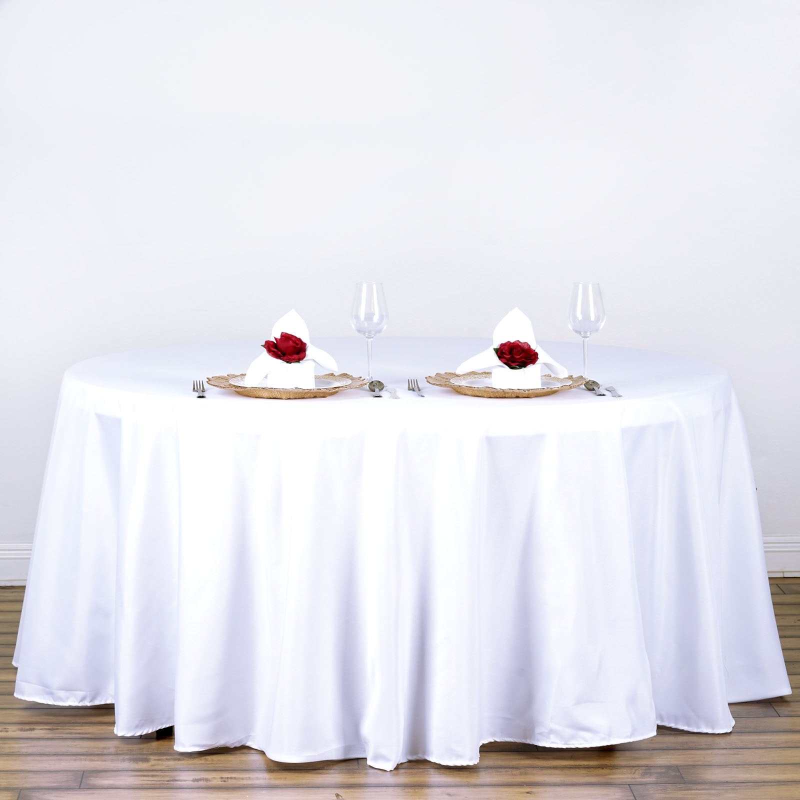 Tableclothsfactory 120 Inch White Round Tablecloth - Linens Polyester Table Cloth, Stain And Wrinkle Resistant Washable Table Co