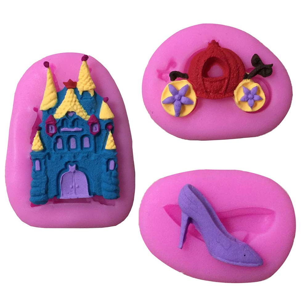 5Pcs Cinderella Themed Fondant Mold Silicone Castle Crystal Shoes Pumpkin Carriage Gumpaste Sugarcraft Chocolate Candy Mold For