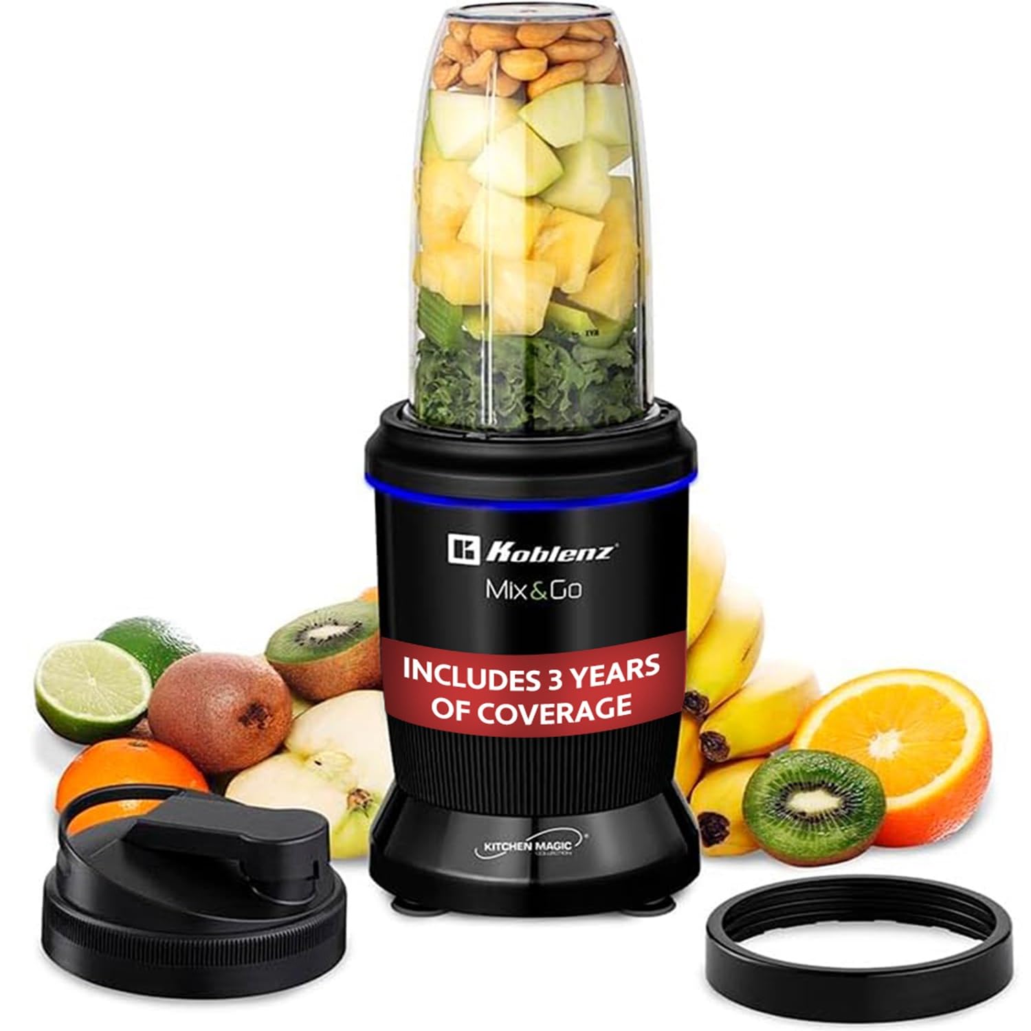 Koblenz Mix&Go Personal Blender, Portable Size Blender for Shakes and Smoothies with Auto-Stop Function, 1000w Motor, Stainless 