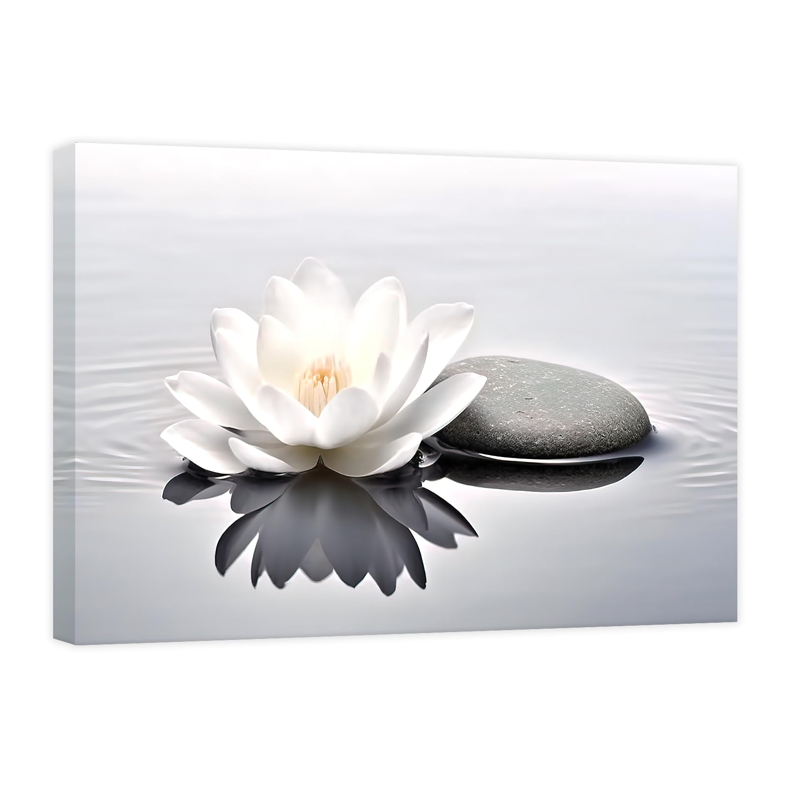 Ccwacpp Zen Canvas Wall Art White Lotus Bloom In Water Picture Flowers Stone Spa Painting For Yoga Meditation Room Bathroom Prin