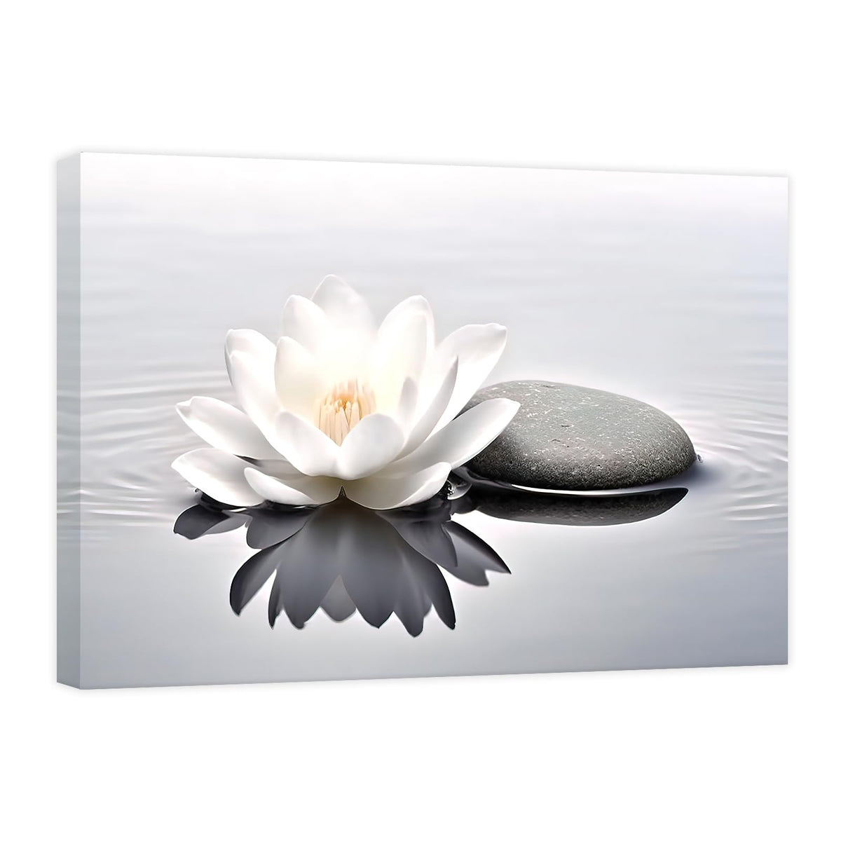 Ccwacpp Zen Canvas Wall Art White Lotus Bloom In Water Picture Flowers Stone Spa Painting For Yoga Meditation Room Bathroom Prin