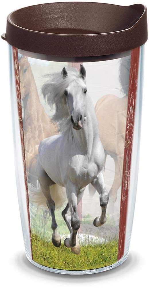 Tervis Running Horses Made in USA Double Walled Insulated Tumbler Travel Cup Keeps Drinks Cold & Hot, 16oz, Clear