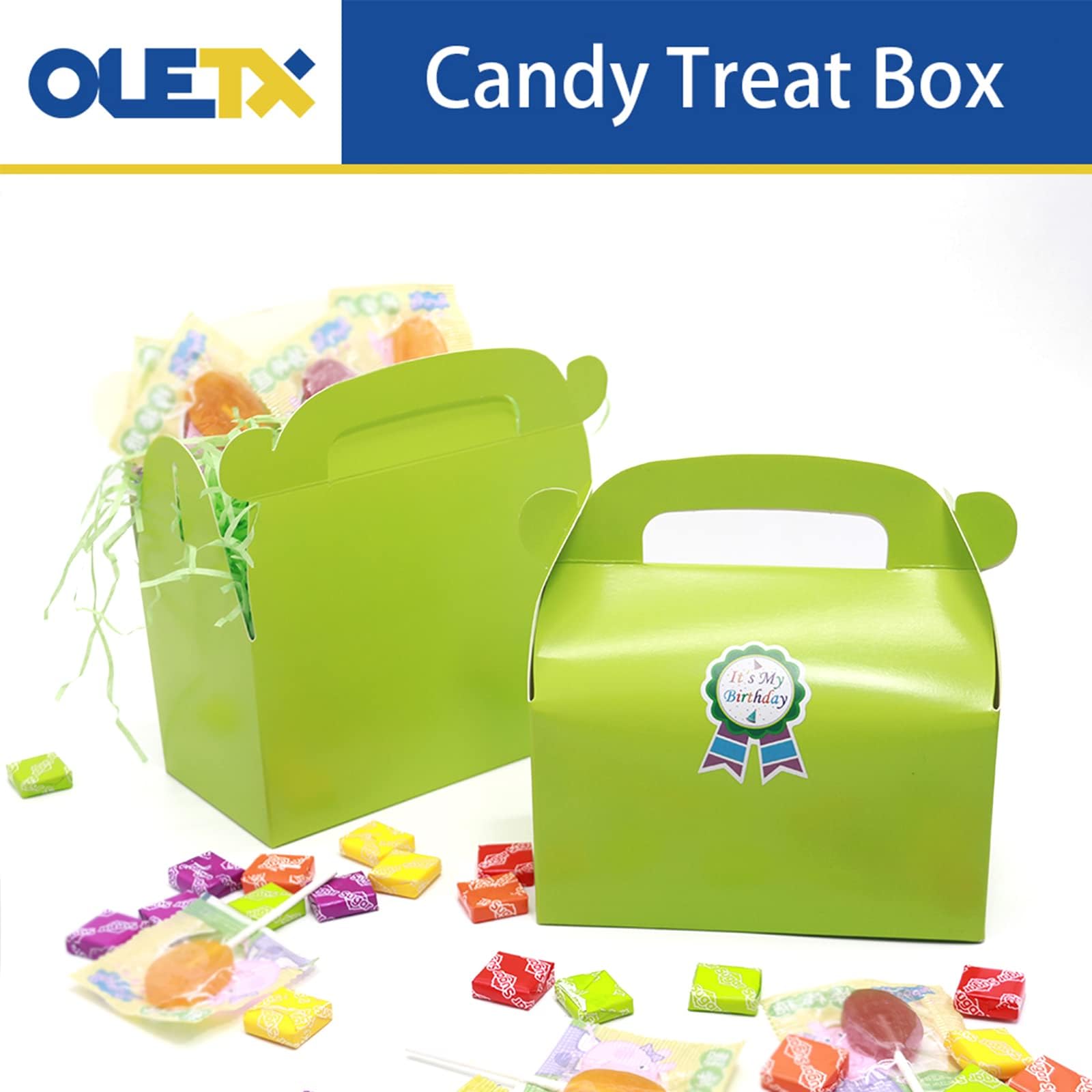 Oletx 30-Pack Green Party Favor Treat Boxes, Goodie Boxes, Gable Paper Gift Boxes With Handles. Perfect For Gardening/Green Thum