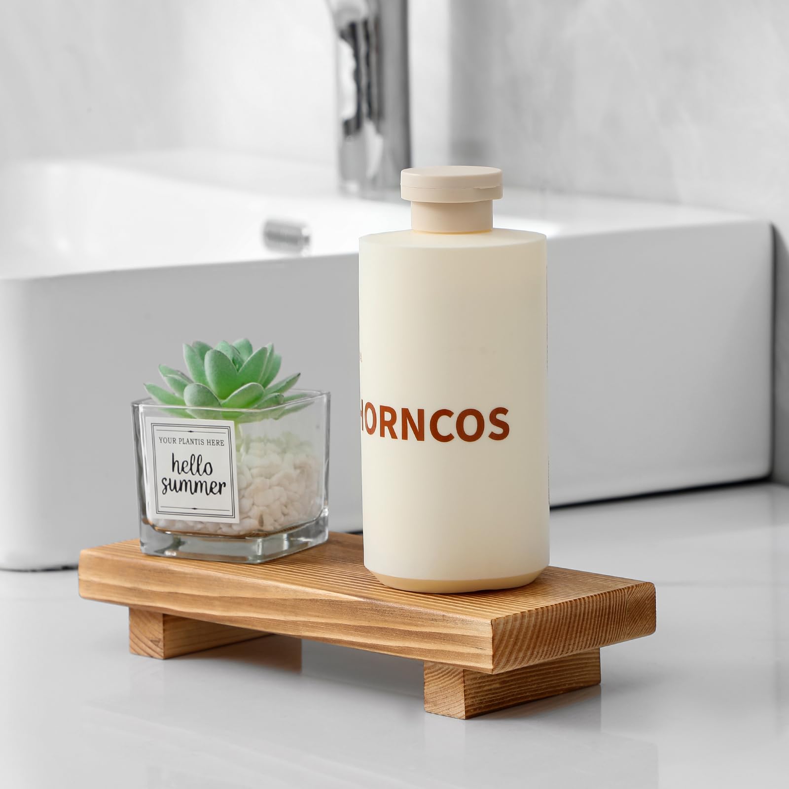 Bathroom Counter Organizer Wood Pedestal Stand Farmhouse Decorative Tray Soap Holder For Kitchen Decor, Small, Brown