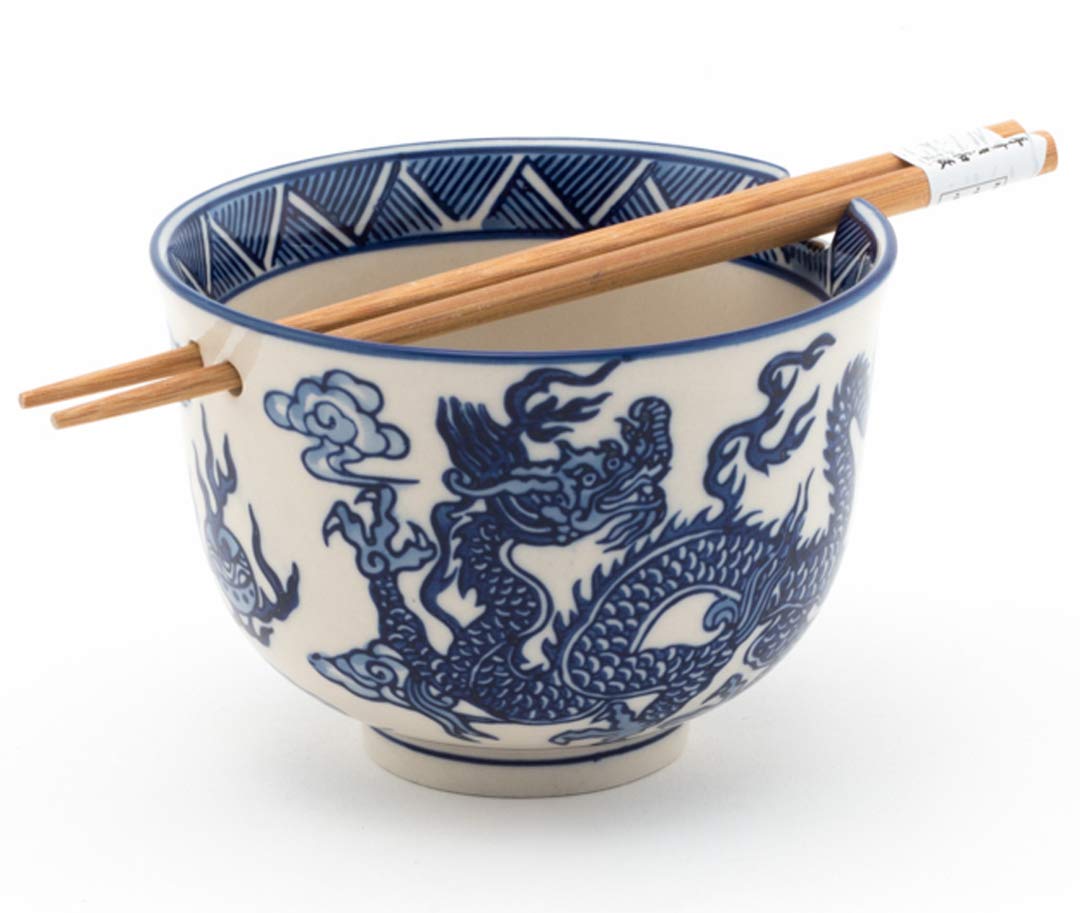 Happy Sales, Multi Purpose 5'' D Ramen Udon Soba Pho Noodle Donburi Rice Tayo Bowl With Chopsticks (Bluedragon)