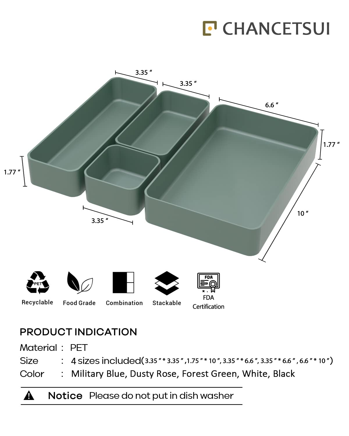 CHANCETSUI 9 Pcs Stackable Drawer Organizer Trays Set, Green, Multifunctional Storage for Vanity, Bathroom, Kitchen, Desk Drawer