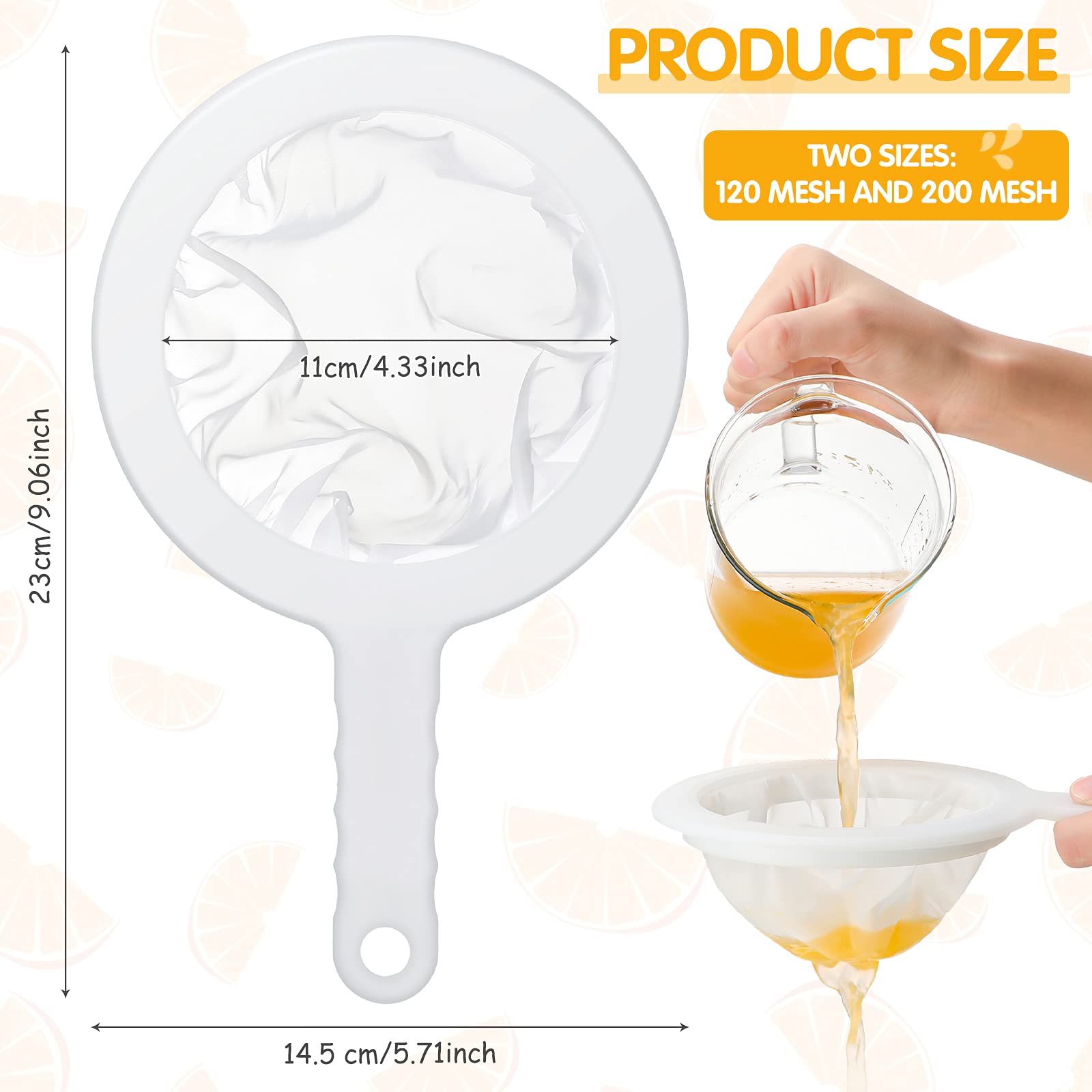 2 Pieces Ultra Fine Mesh Strainer Nylon Food Juice Strainer Yogurt Mesh Sieve Plastic Mesh Colander With Handle Mini Brine Shrim