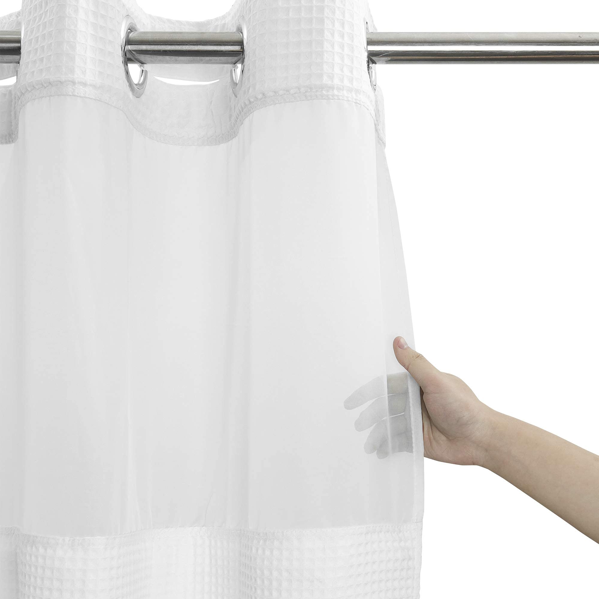 River Dream White Fabric Shower Curtain Set, Cotton Blend, Waffle Weave, With Snap In Replacement Liner,54 X 80 Inches
