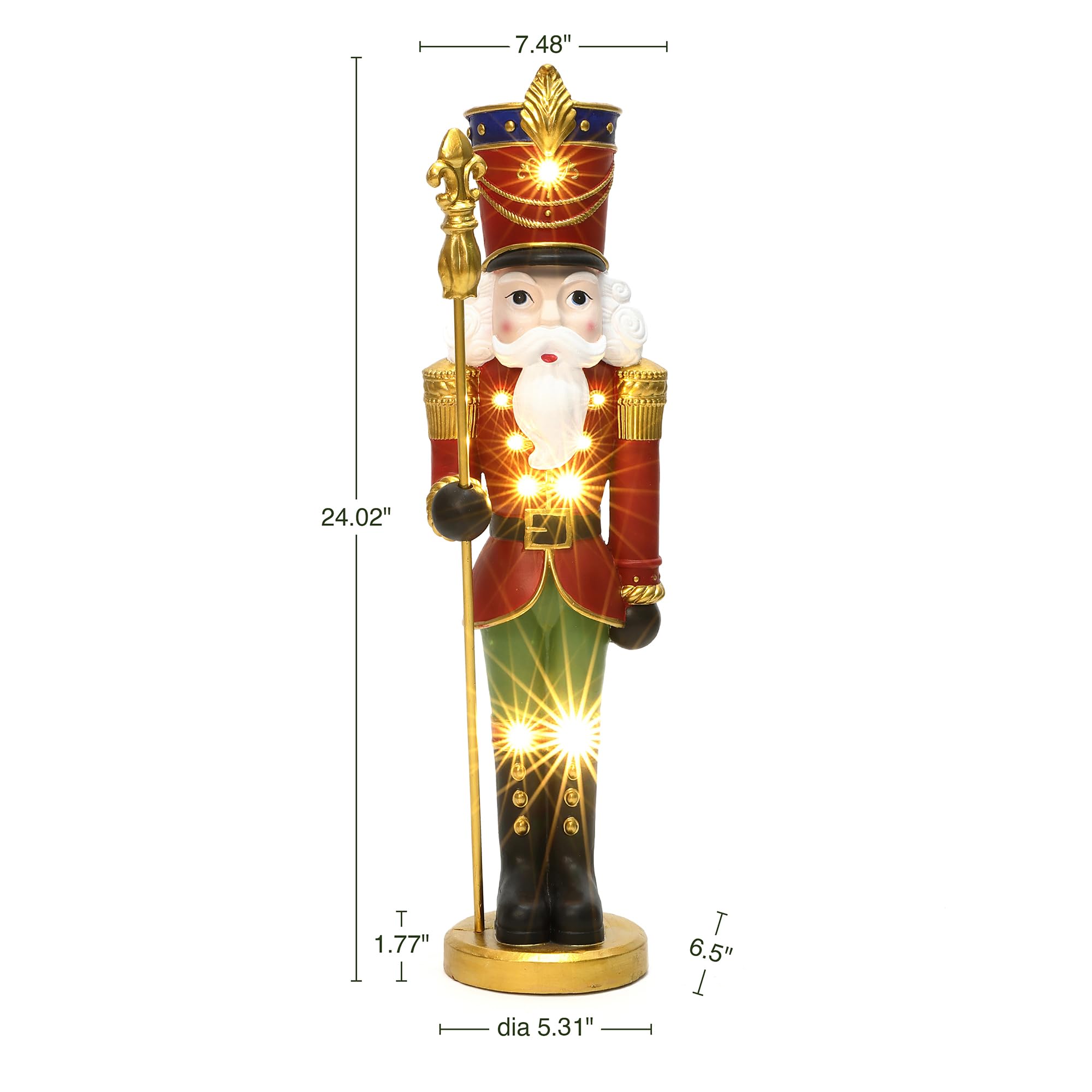 LuxenHome 2FT Tall Nutcracker Christmas Decoration, Lighted Holiday Nutcracker Soldier Statue with Black Belt and Scepter, Chris