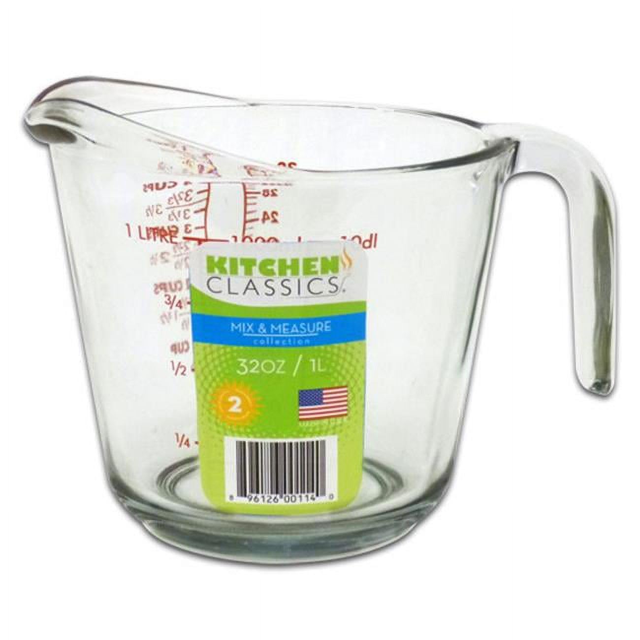 Kitchen Classics 195-91661Lib 32 Oz. Measuring Cup; Holds 32 Ounces/1 Liter; Clear Glass; Red Print; Oven, Freezer, Dishwasher A
