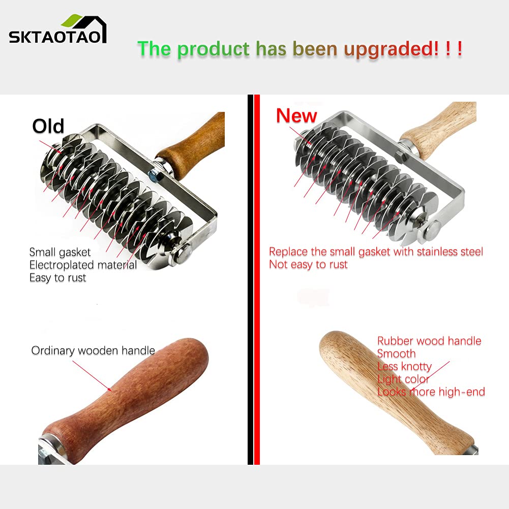 Stainless Steel Dough Lattice Roller Cutter With Wood Handle,Cookie Pie Dessert Pizza Bread Pastry Crust Roller Cutter