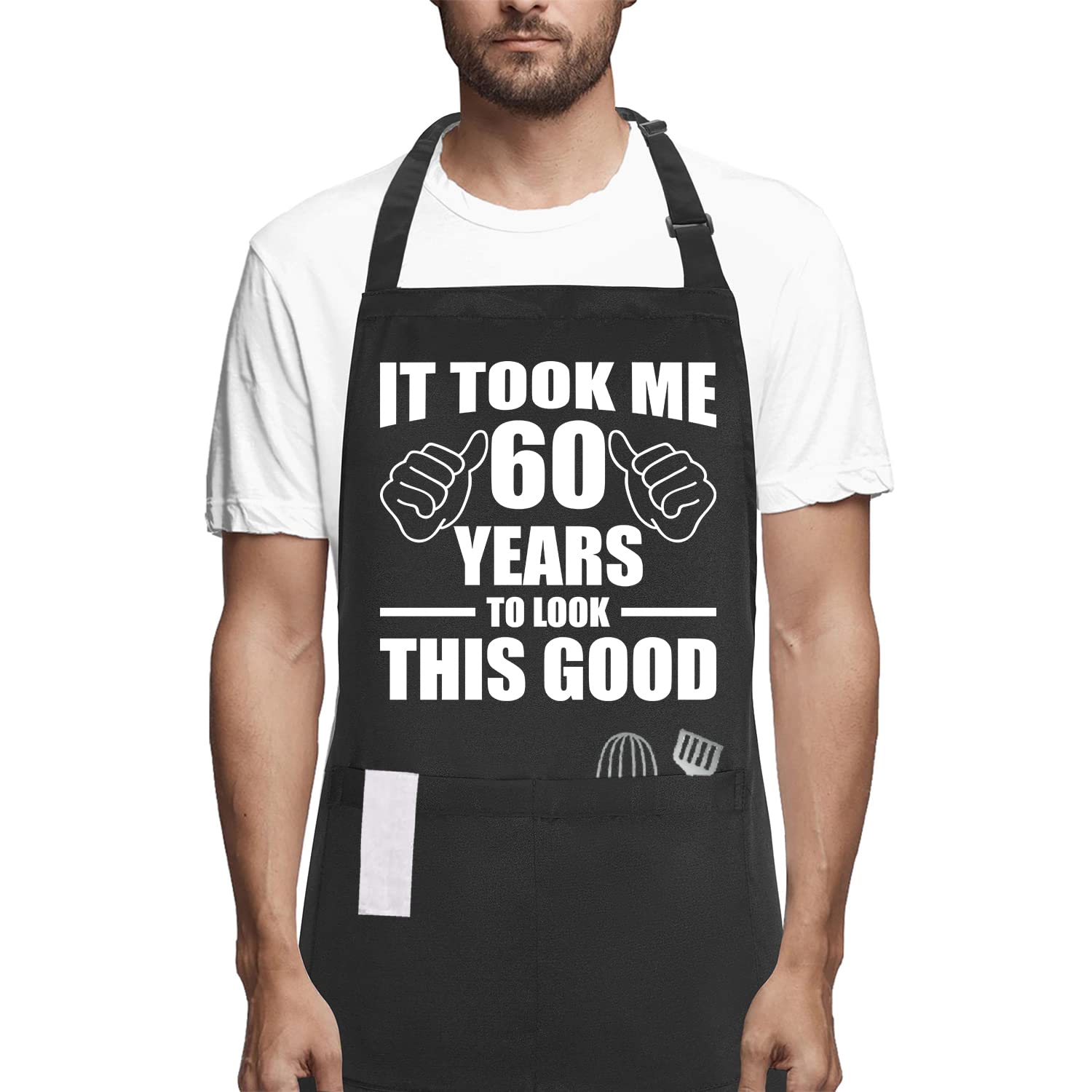 Potalkfree 60Th Birthday Gifts For Women Men, Funny Chef Aprons With Pockets, 60 Years Old Kitchen Cooking Grilling Apron For Gr