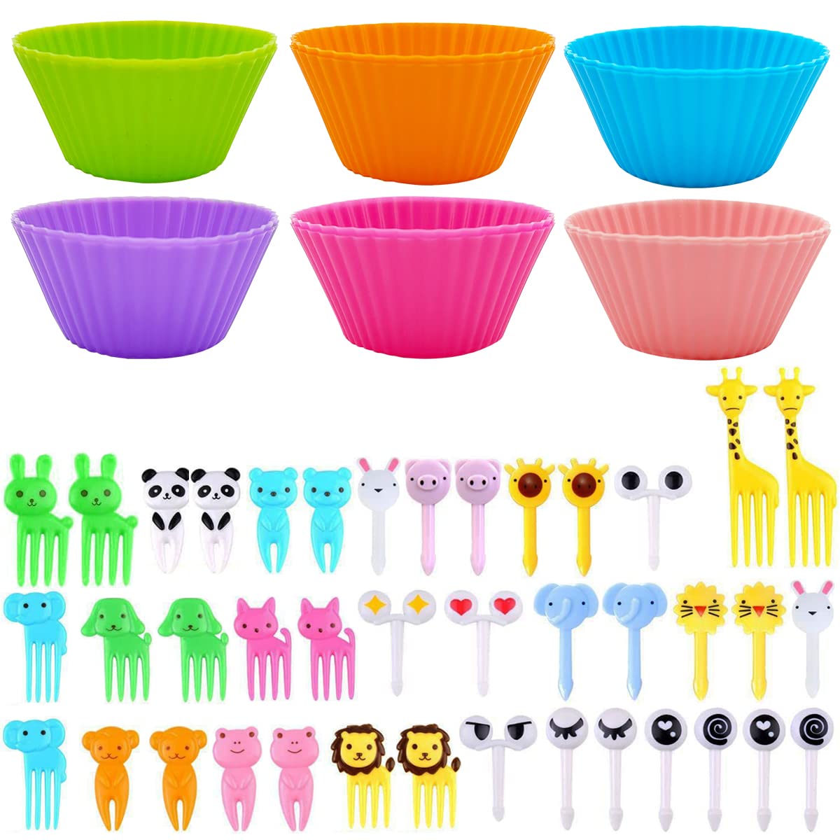 52 Pcs Bento Box Lunch Box Kit, Dakuan Bento Box Accessories,12Pcs Silicone Cupcake Liners With 40Pcs Food Picks