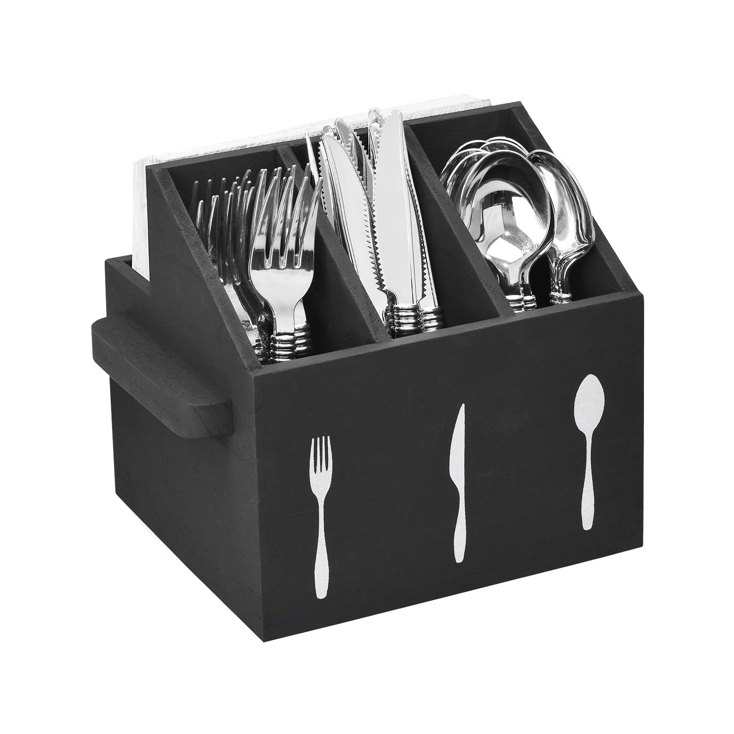 Ikee Design Wooden Utensil Caddy With Handles, Silverware Caddy, Silverware Holder For Countertop,Party,Camping And Kitchen, Sil