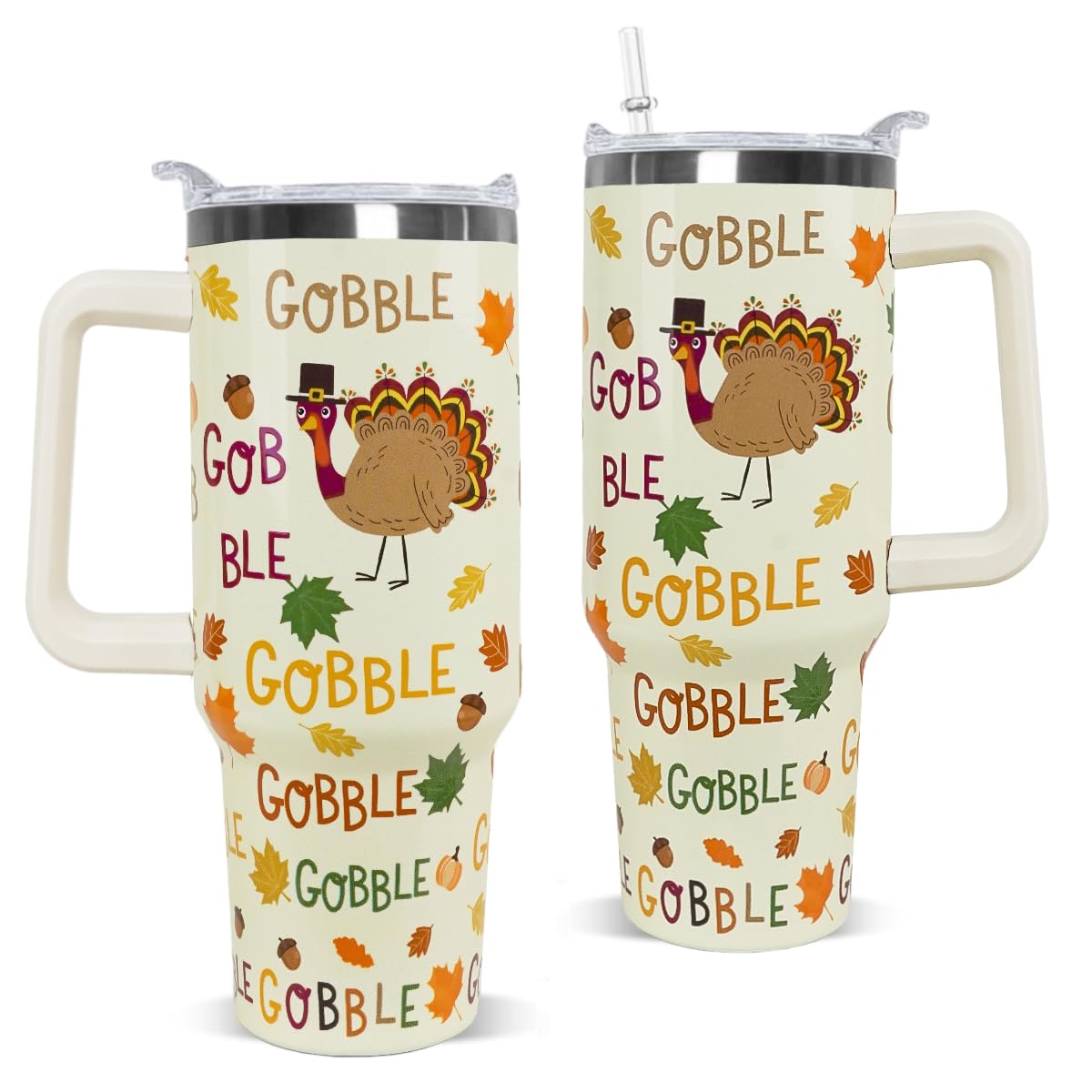 Nqhsionv Thanksgiving Tumbler 40 oz Fall Cup Funny Turkey Coffee Travel Mug Stainless Steel Insulated Cups Fall Water Bottle Tha