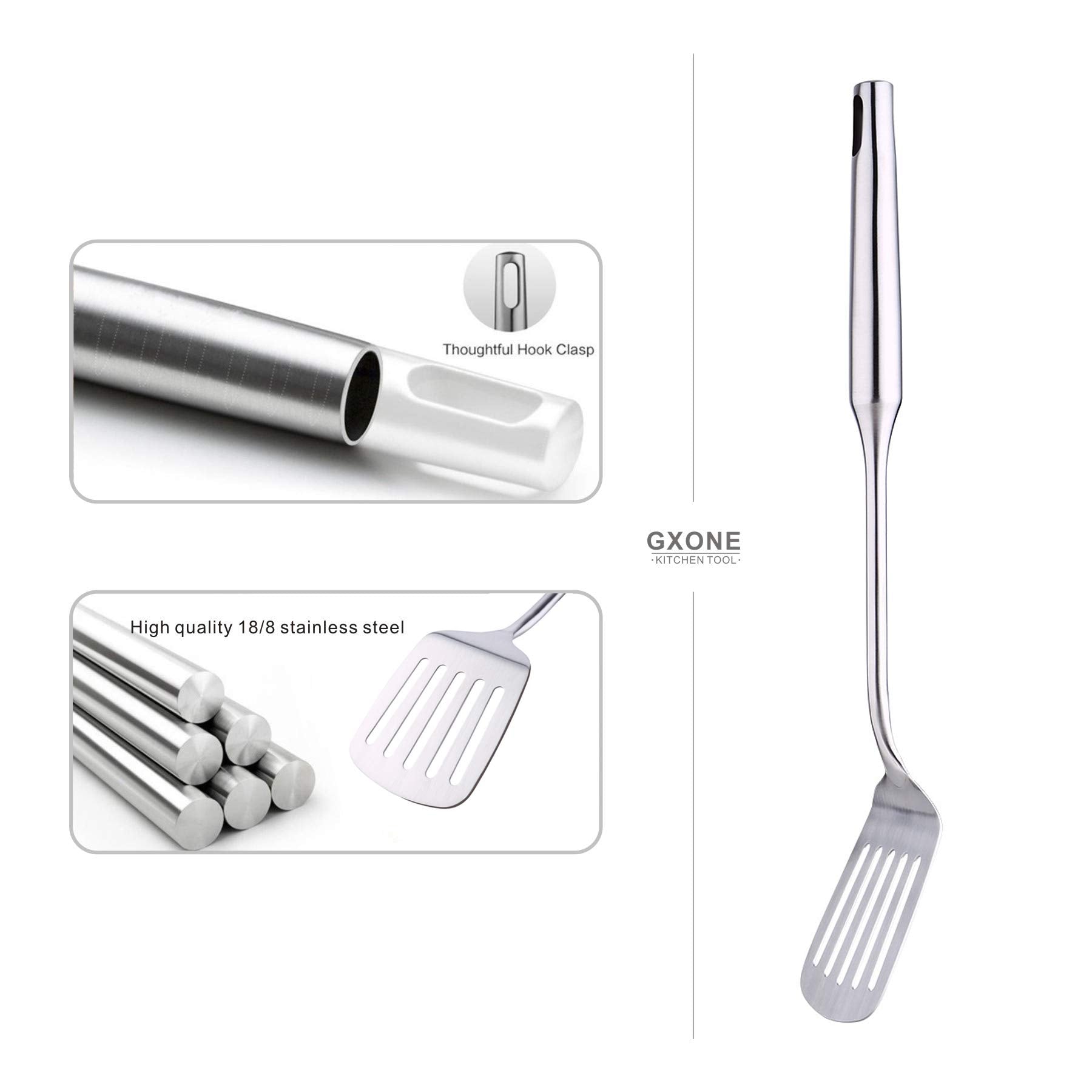Stainless Steel Slotted Spatula,Cooking Utensil For Kitchen Use With Hollow Handle,Silver/14.9Inch