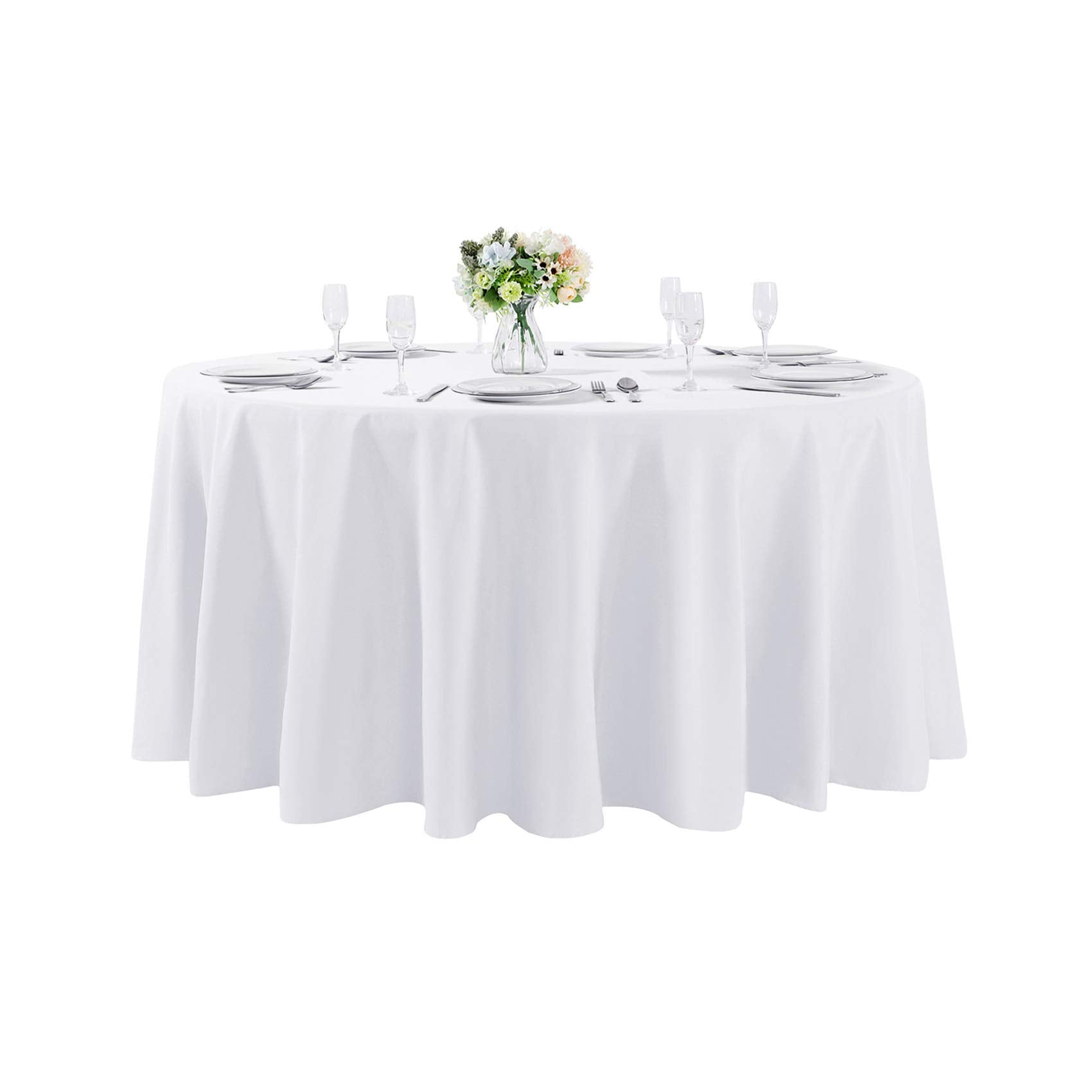 132 Inch Round Tablecloth Washable Polyester Table Cloth Decorative Table Cover For Wedding Party Dining Banquet(132 Inch,White)