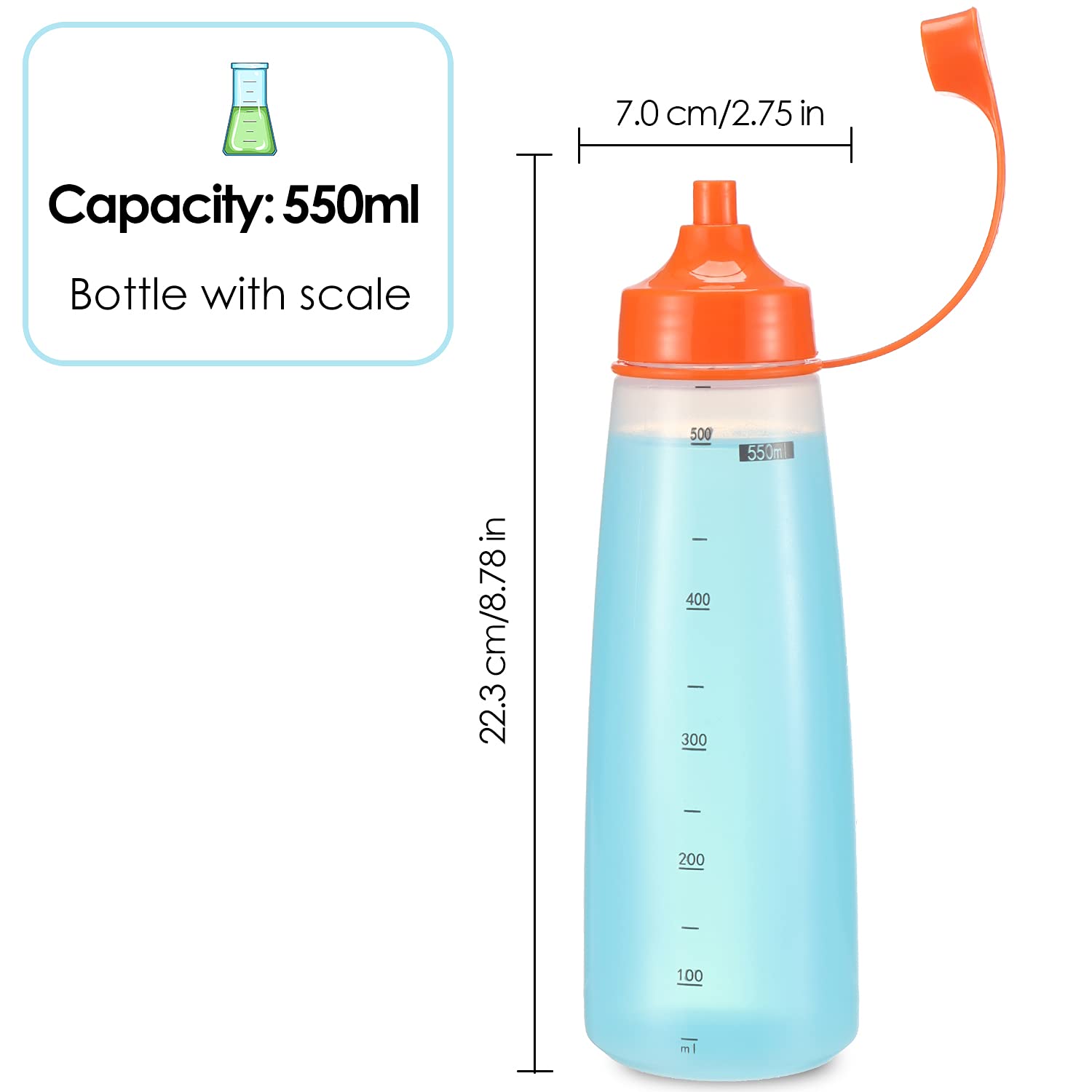 Ondiomn Condiment Squeeze Bottle Wide Mouth, 3 Pack 550Ml Empty Reusable Squeeze Bottles For Honey,Batter,Catsup,Onion,Resin,Bak