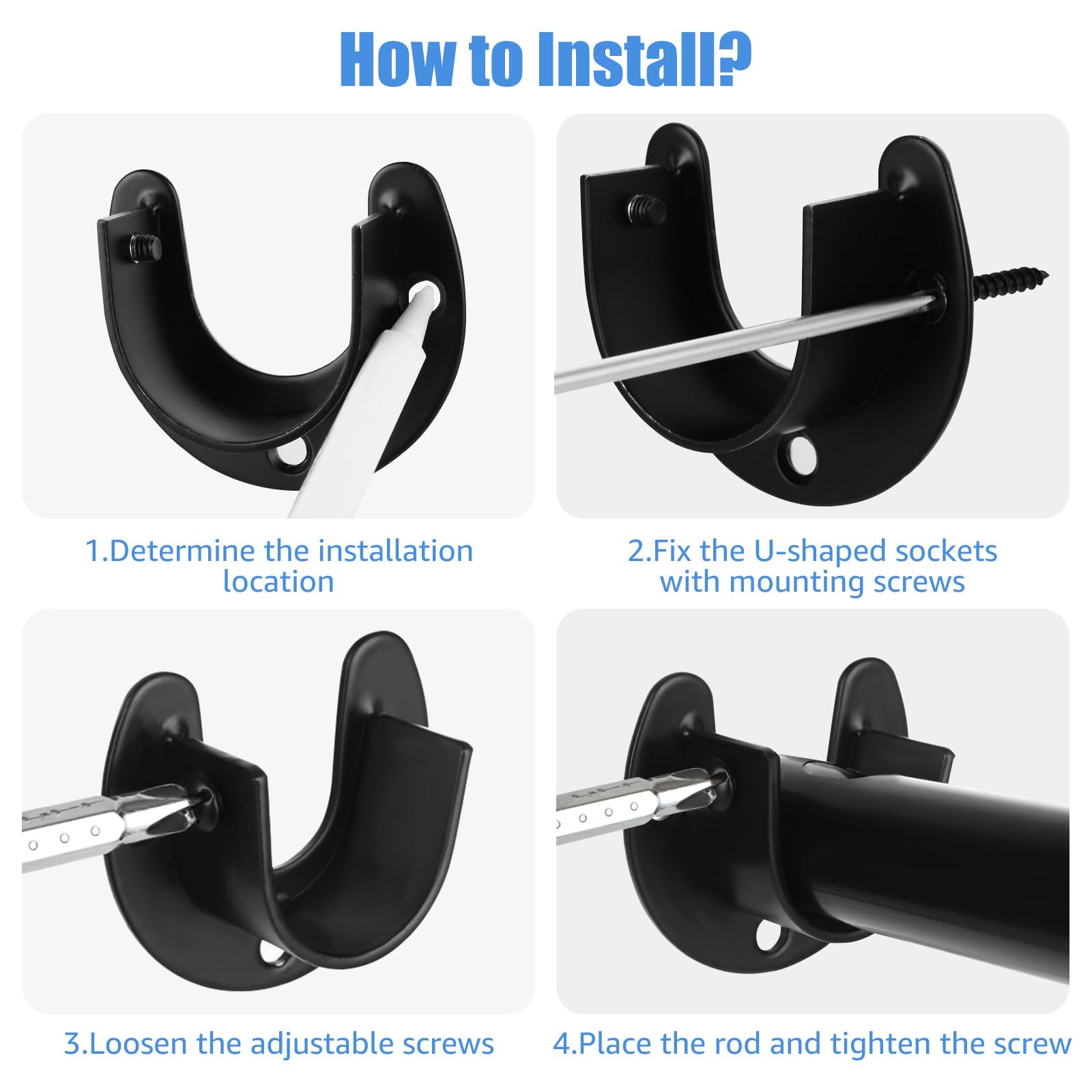 6Pcs Stainless Steel Closet Rod Brackets, 1-1/2 Inch Dia Heavy Duty Socket Flange Rod Holder, Shower Curtain Rod Pole End Suppor