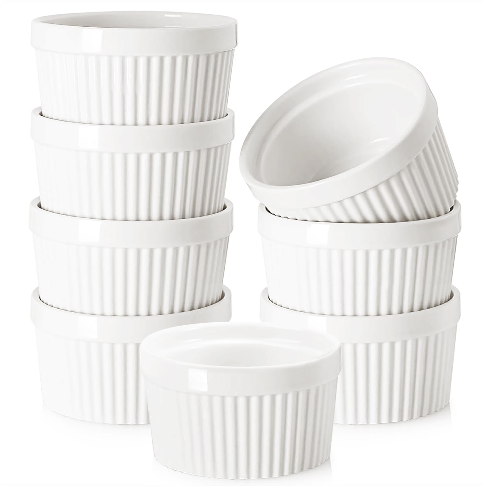 12 OZ Ramekin Bowls,WERTIOO 8 PCS Ramekins for for Baking and Cooking, Oven Safe Sleek Porcelain Ramikins for Pudding, Creme Bru