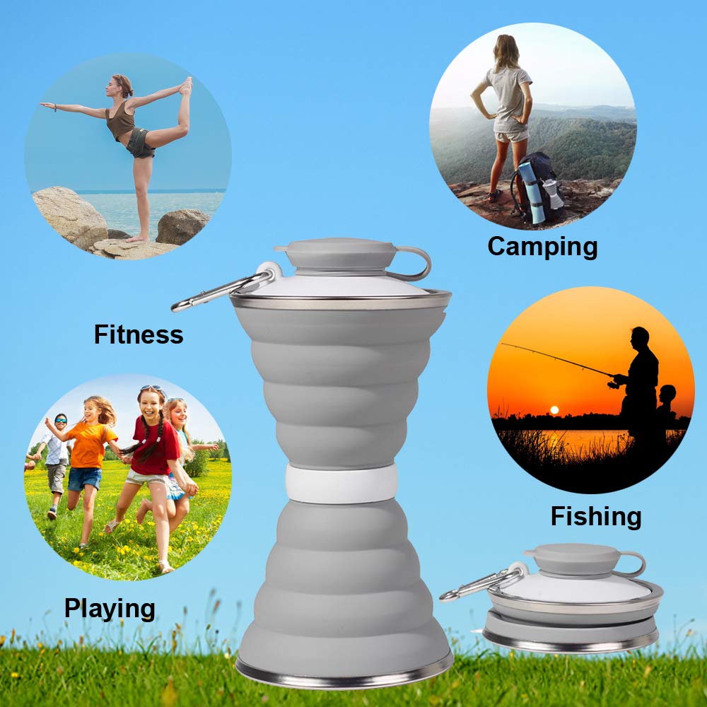 Collapsible Water Bottle, Camping Cup With Carabiner, Reuseable Silicone Foldable Leak Proof Portable Sports Travel Water Bottle